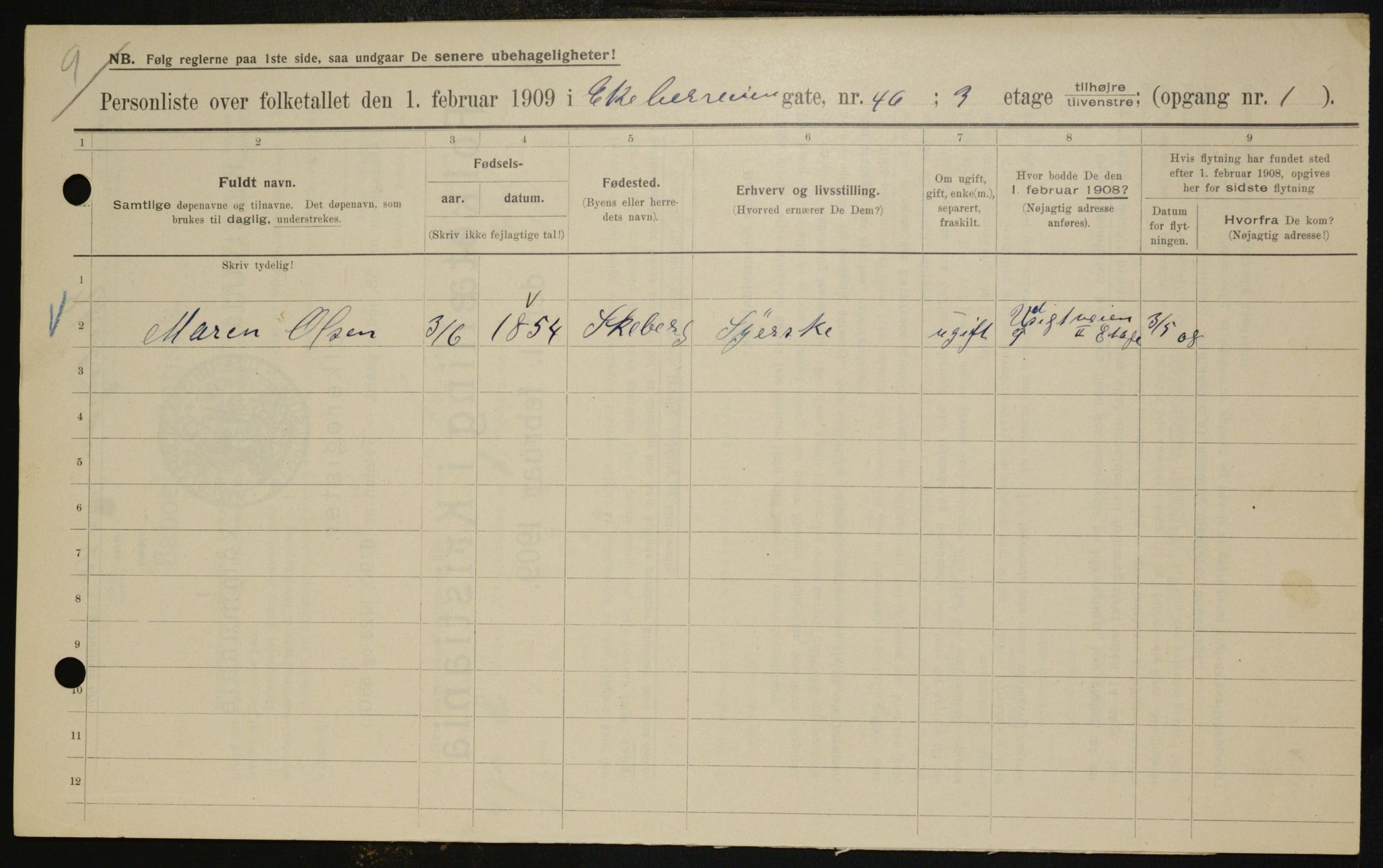 OBA, Municipal Census 1909 for Kristiania, 1909, p. 18440