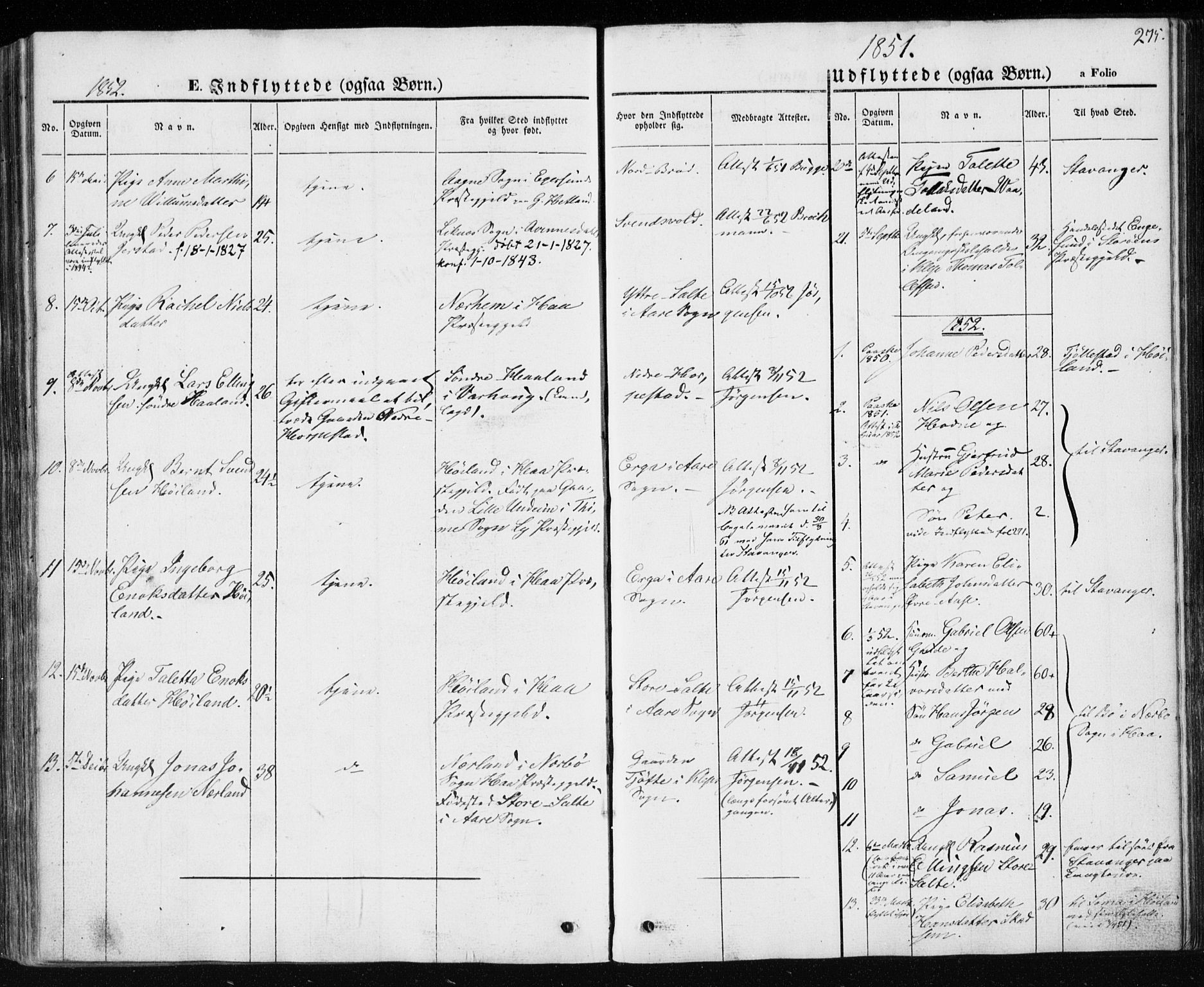 Klepp sokneprestkontor, SAST/A-101803/001/3/30BA/L0004: Parish register (official) no. A 4, 1842-1852, p. 275
