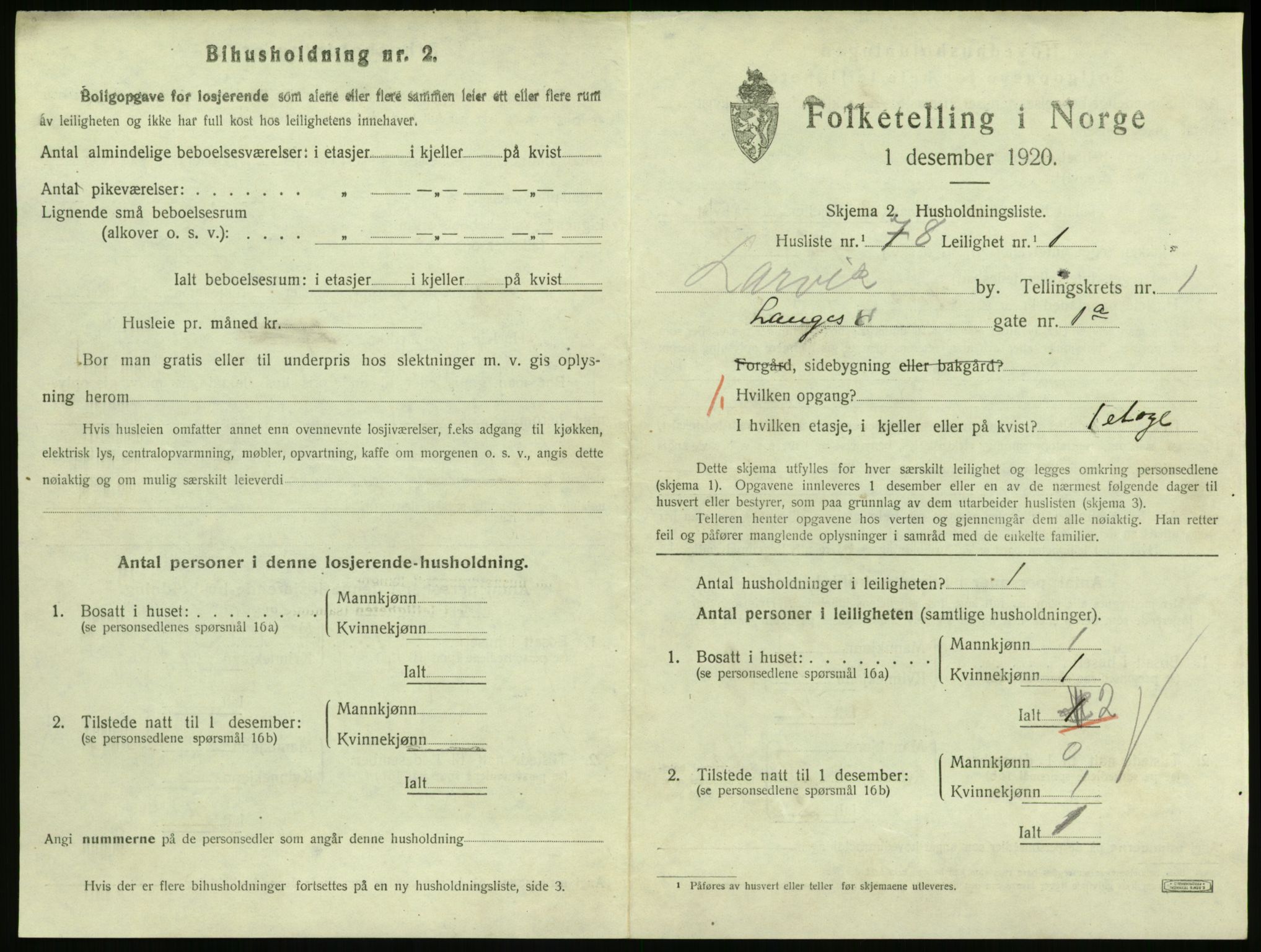 SAKO, 1920 census for Larvik, 1920, p. 3292