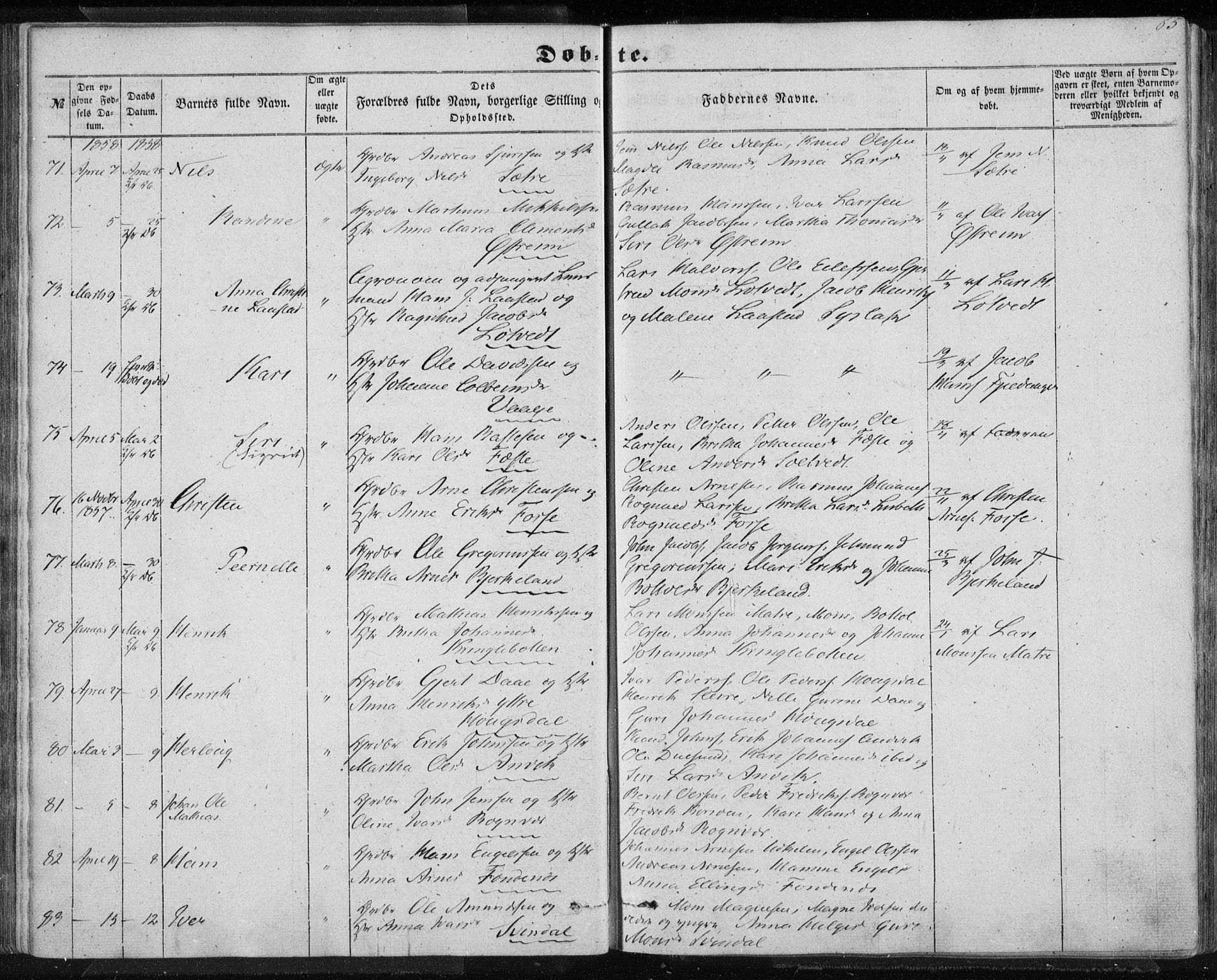 Lindås Sokneprestembete, AV/SAB-A-76701/H/Haa/Haaa/L0011: Parish register (official) no. A 11, 1854-1869, p. 65