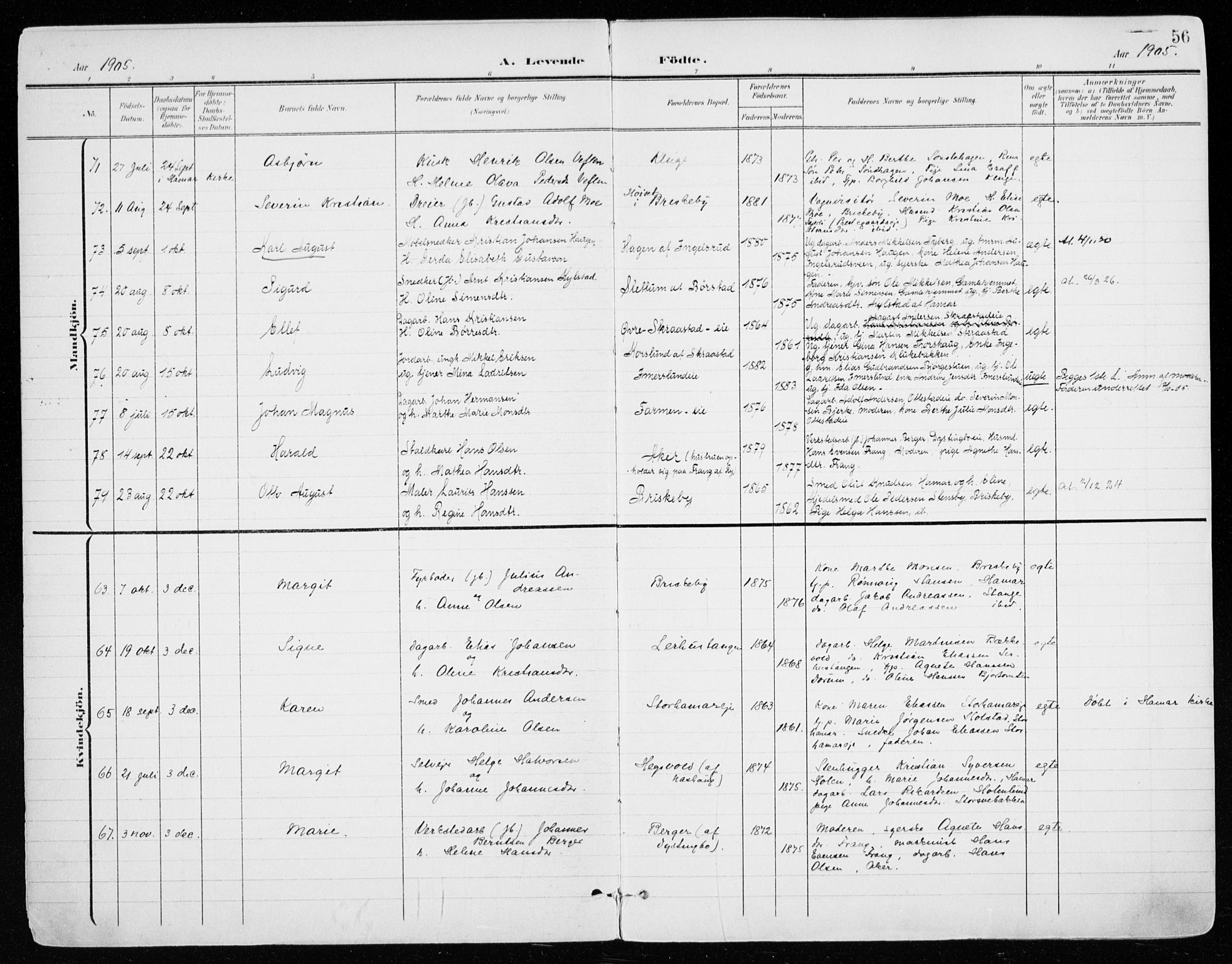 Vang prestekontor, Hedmark, AV/SAH-PREST-008/H/Ha/Haa/L0021: Parish register (official) no. 21, 1902-1917, p. 56