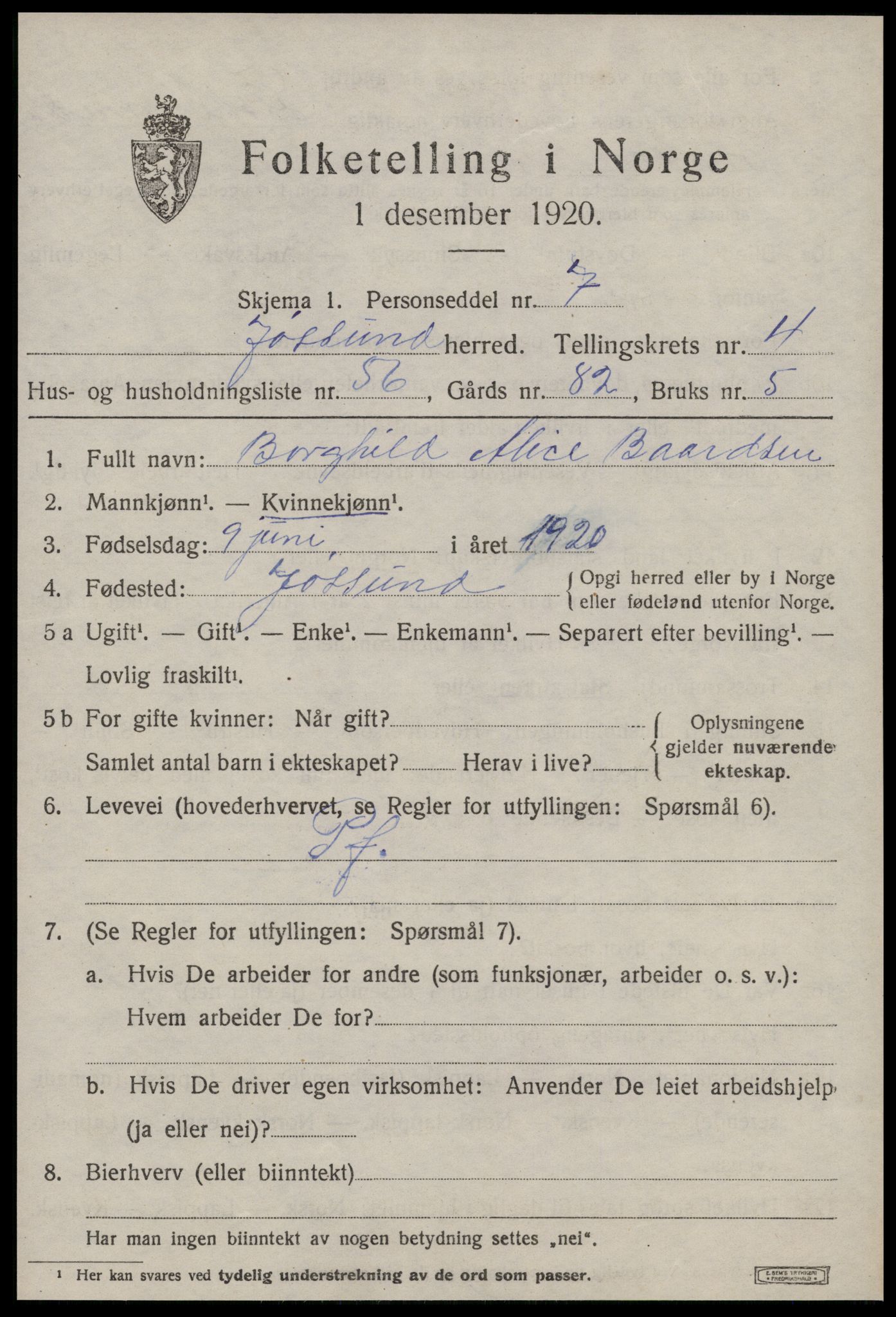 SAT, 1920 census for Jøssund, 1920, p. 3748