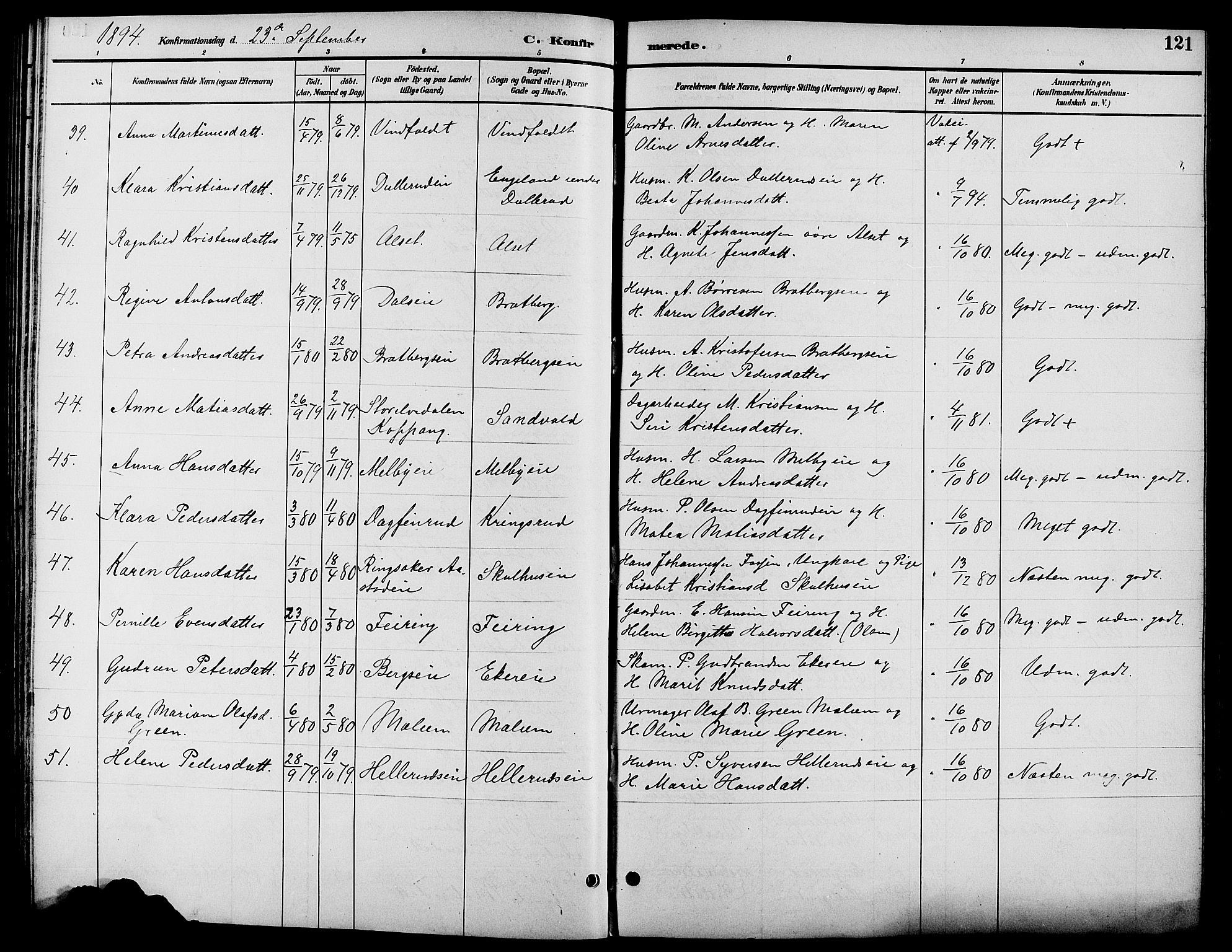 Biri prestekontor, SAH/PREST-096/H/Ha/Hab/L0004: Parish register (copy) no. 4, 1892-1909, p. 121