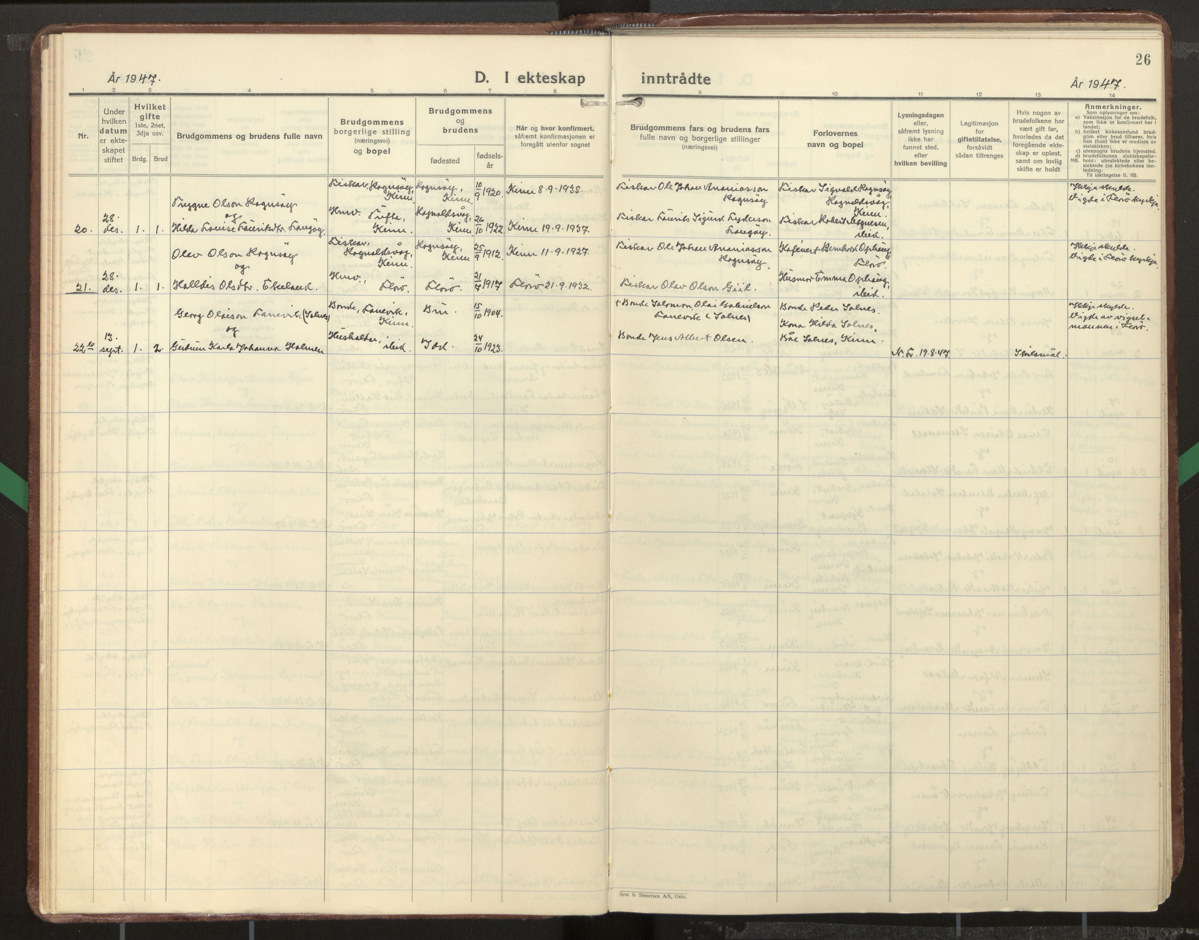 Kinn sokneprestembete, AV/SAB-A-80801/H/Haa/Haab/L0012: Parish register (official) no. B 12, 1937-1968, p. 26