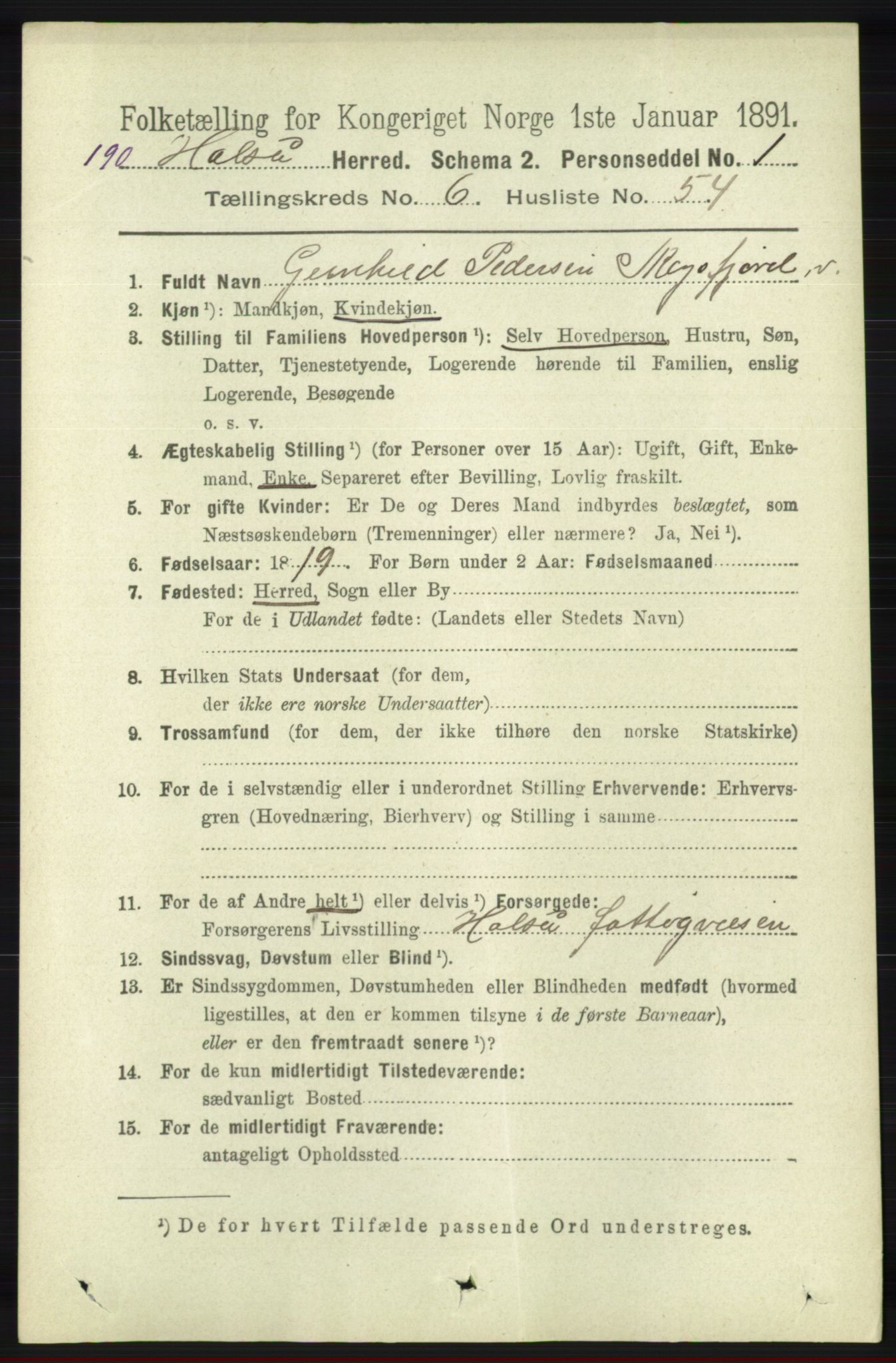 RA, 1891 census for 1019 Halse og Harkmark, 1891, p. 2651