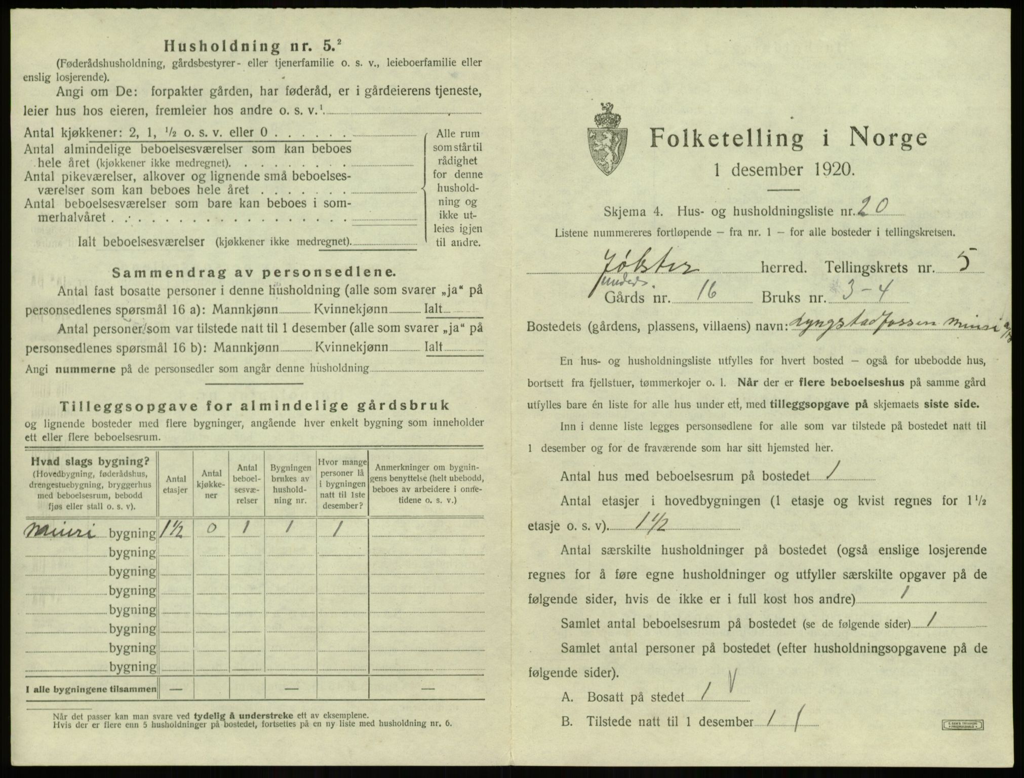 SAB, 1920 census for Jølster, 1920, p. 389