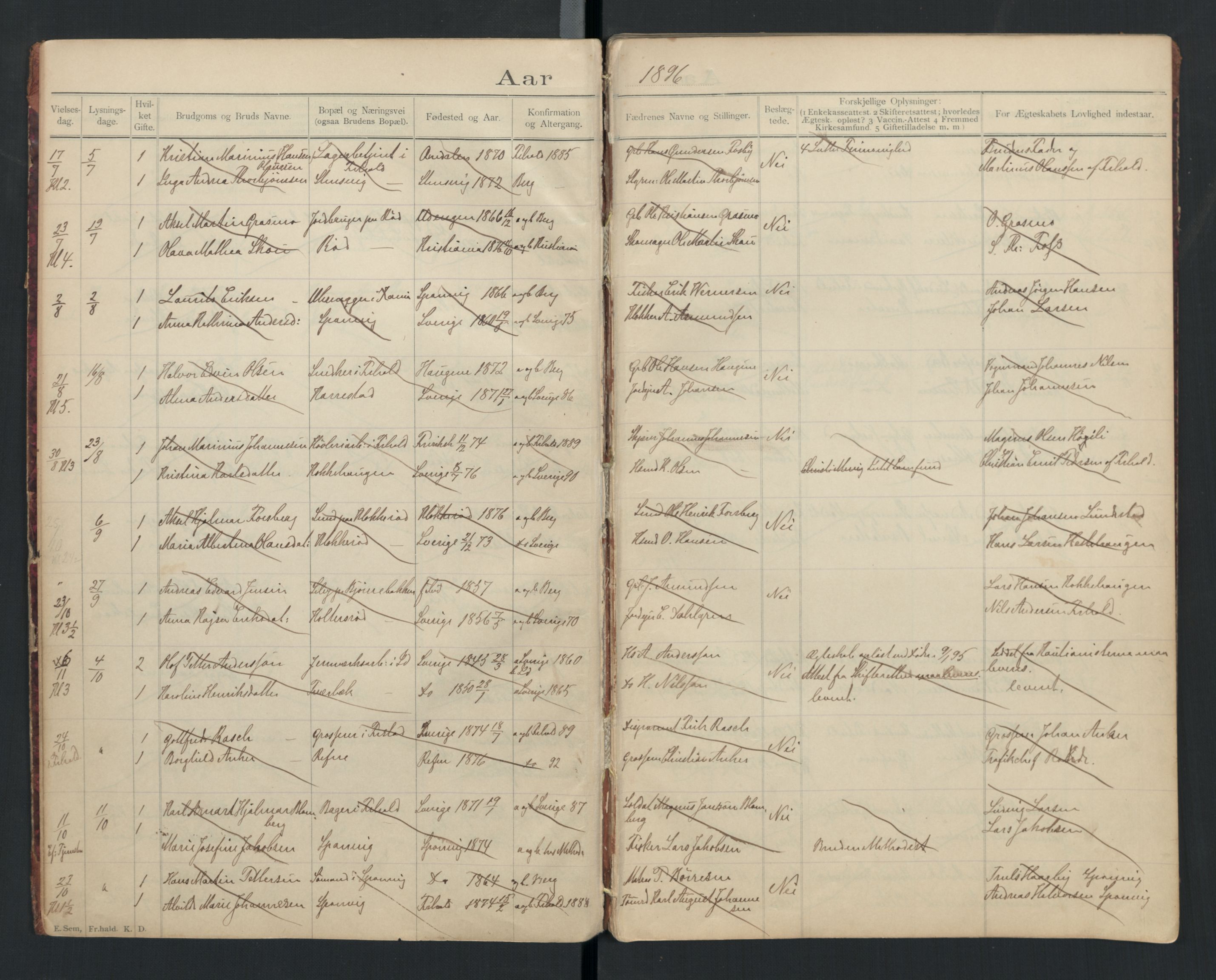 Berg prestekontor Kirkebøker, SAO/A-10902/H/Ha/L0001a: Banns register no. I 1a, 1894-1922
