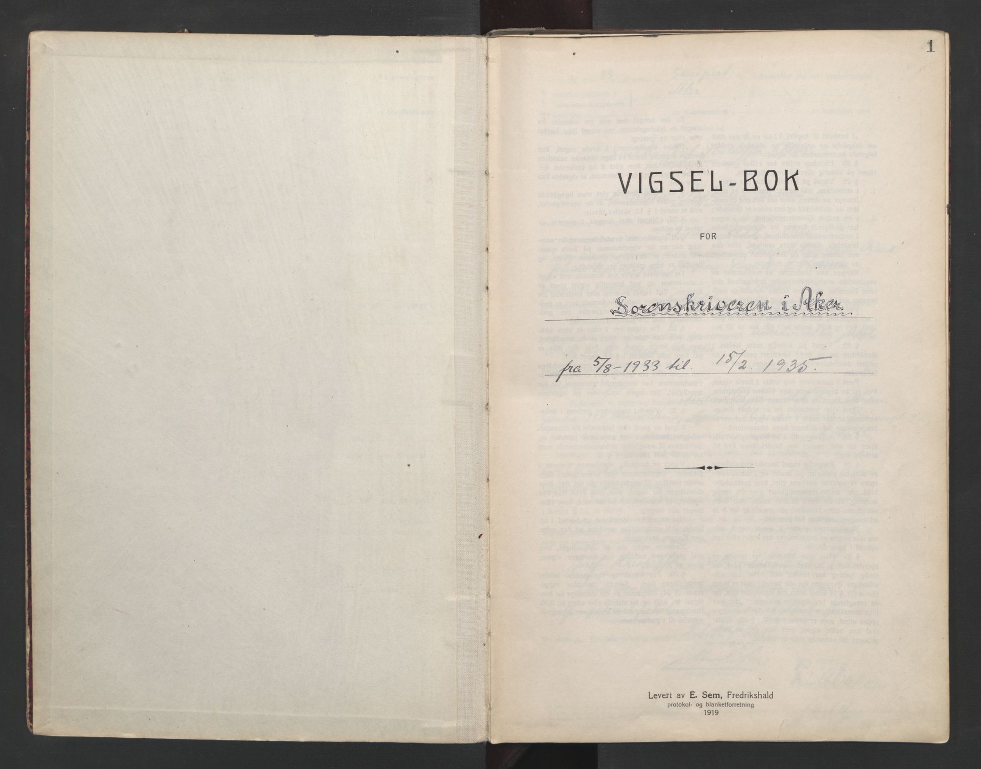 Aker sorenskriveri, SAO/A-10895/L/Lc/Lcb/L0007: Vigselprotokoll, 1933-1935, p. 1