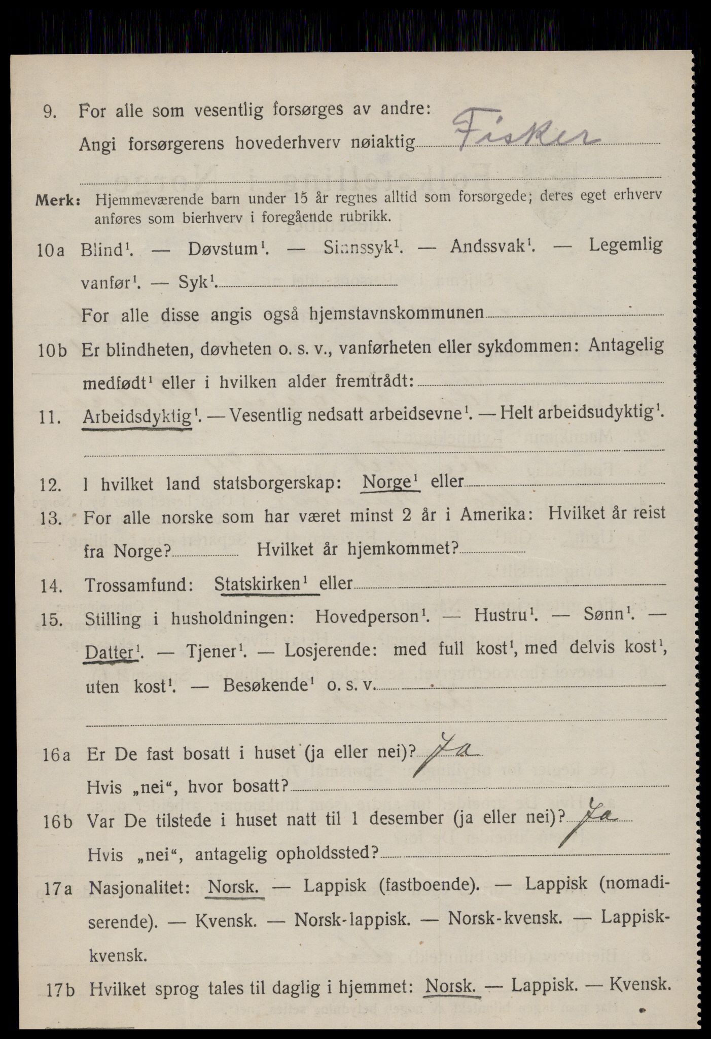 SAT, 1920 census for Kvenvær, 1920, p. 2109