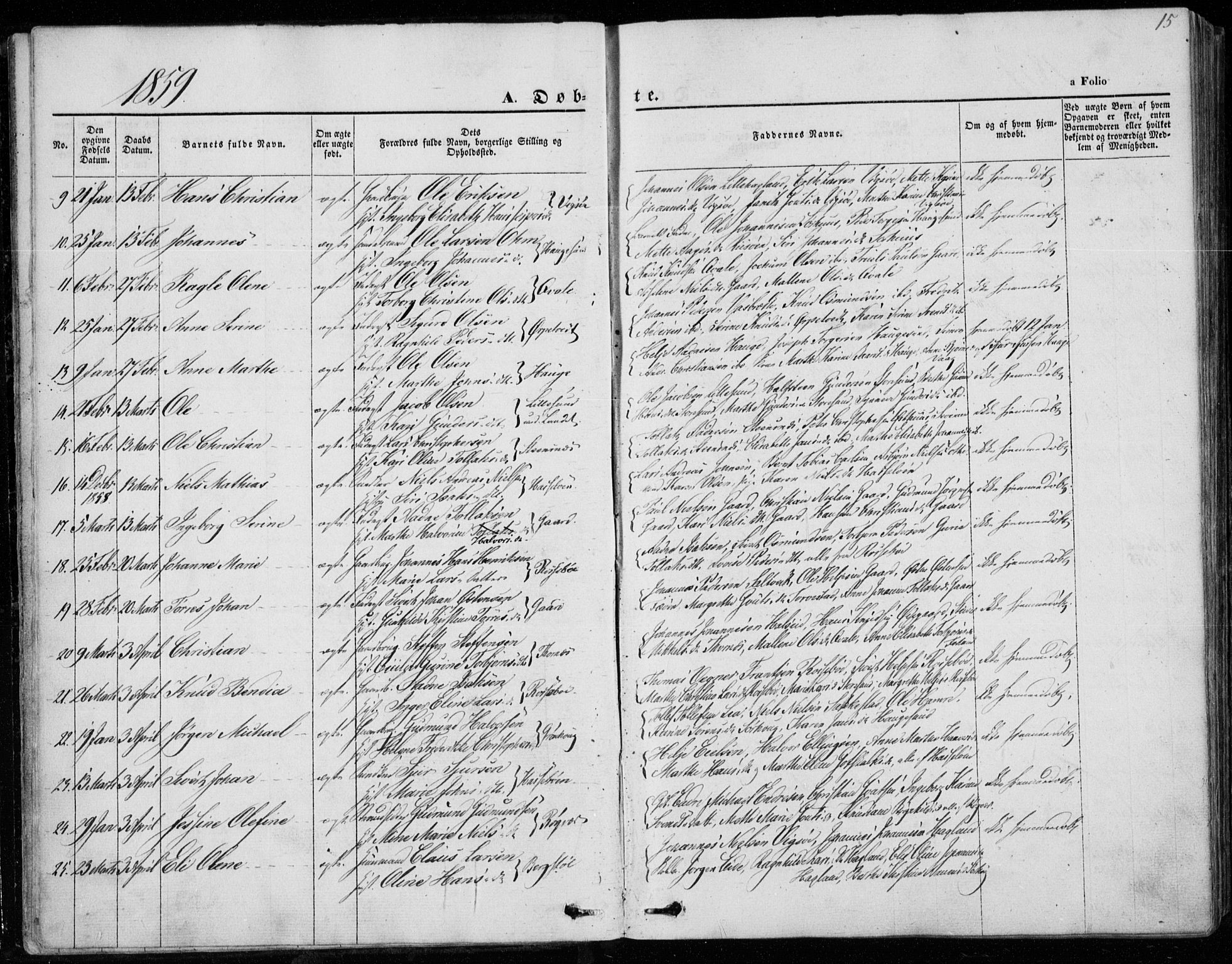 Torvastad sokneprestkontor, SAST/A -101857/H/Ha/Haa/L0011: Parish register (official) no. A 11, 1857-1866, p. 15
