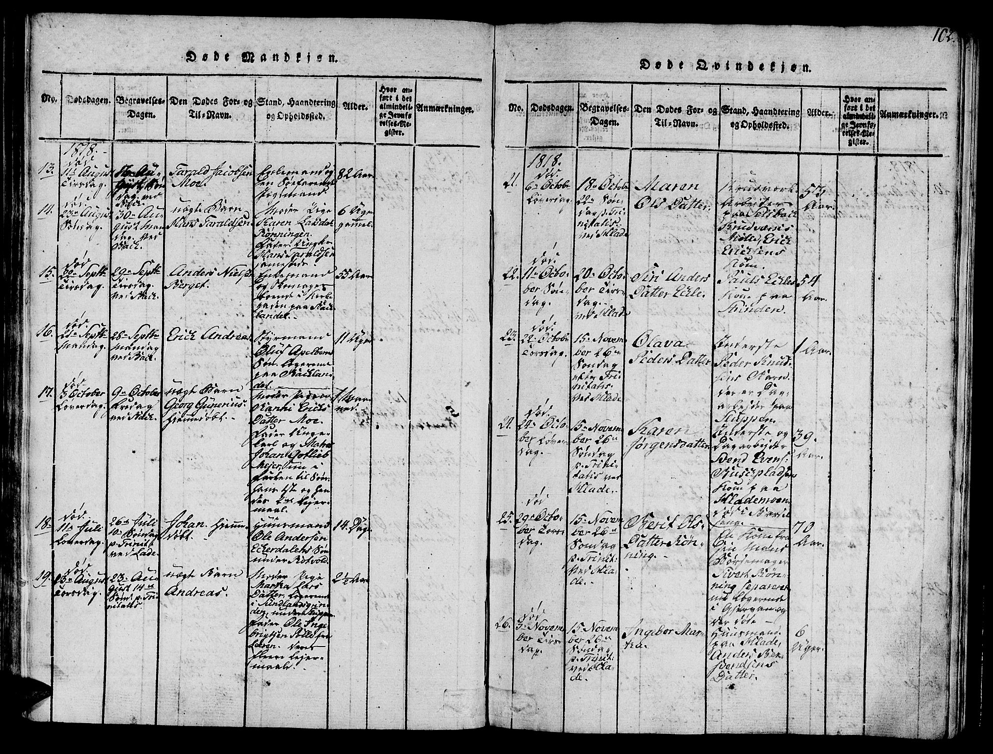 Ministerialprotokoller, klokkerbøker og fødselsregistre - Sør-Trøndelag, SAT/A-1456/606/L0307: Parish register (copy) no. 606C03, 1817-1824, p. 102