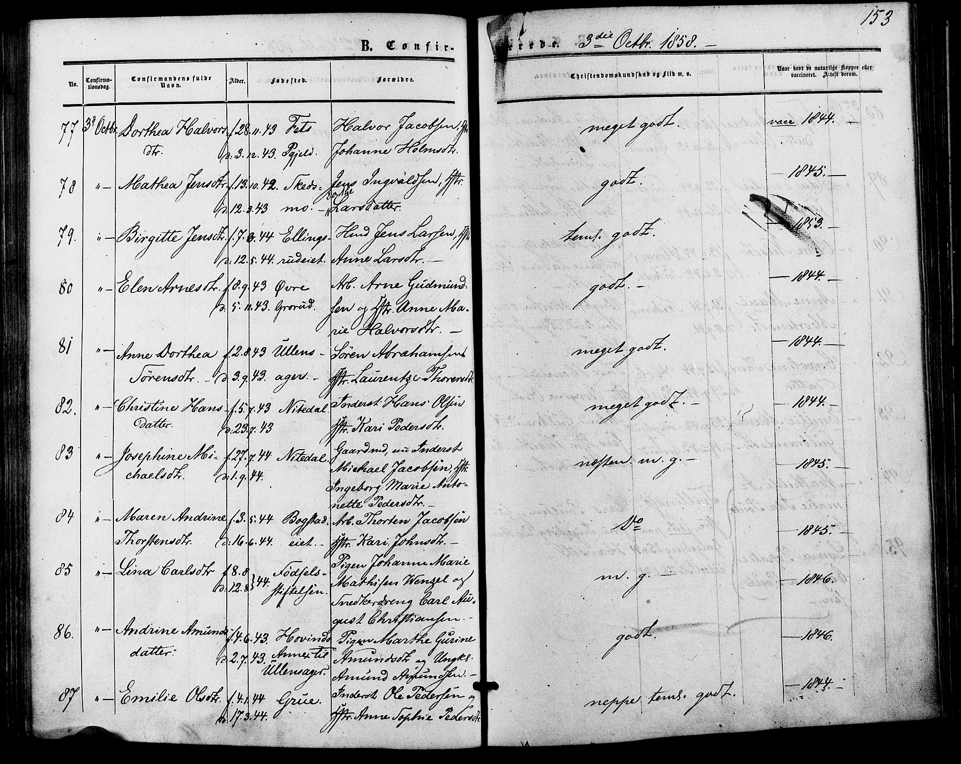 Vestre Aker prestekontor Kirkebøker, AV/SAO-A-10025/F/Fa/L0001: Parish register (official) no. 1, 1853-1858, p. 153