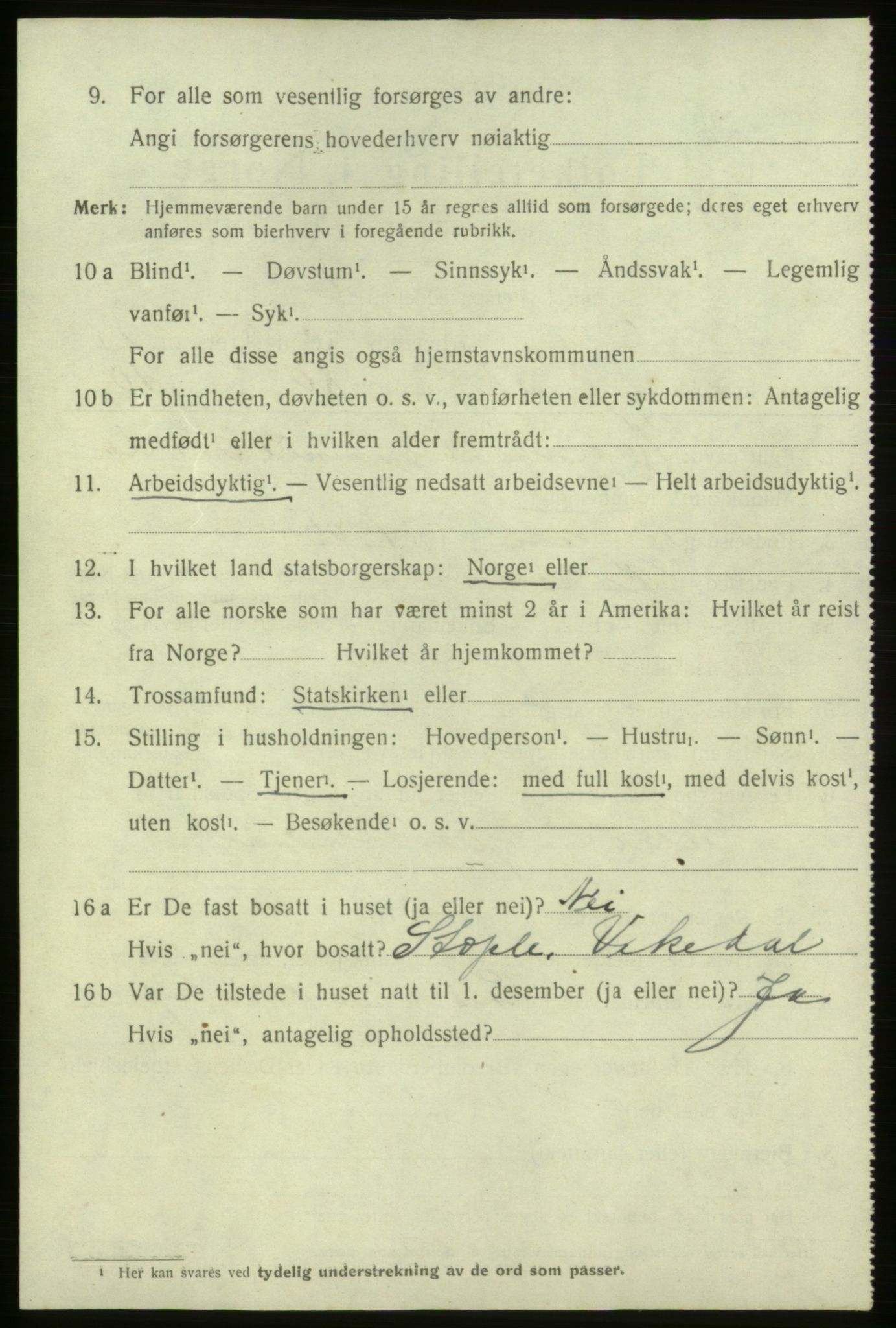 SAB, 1920 census for Ølen, 1920, p. 1550