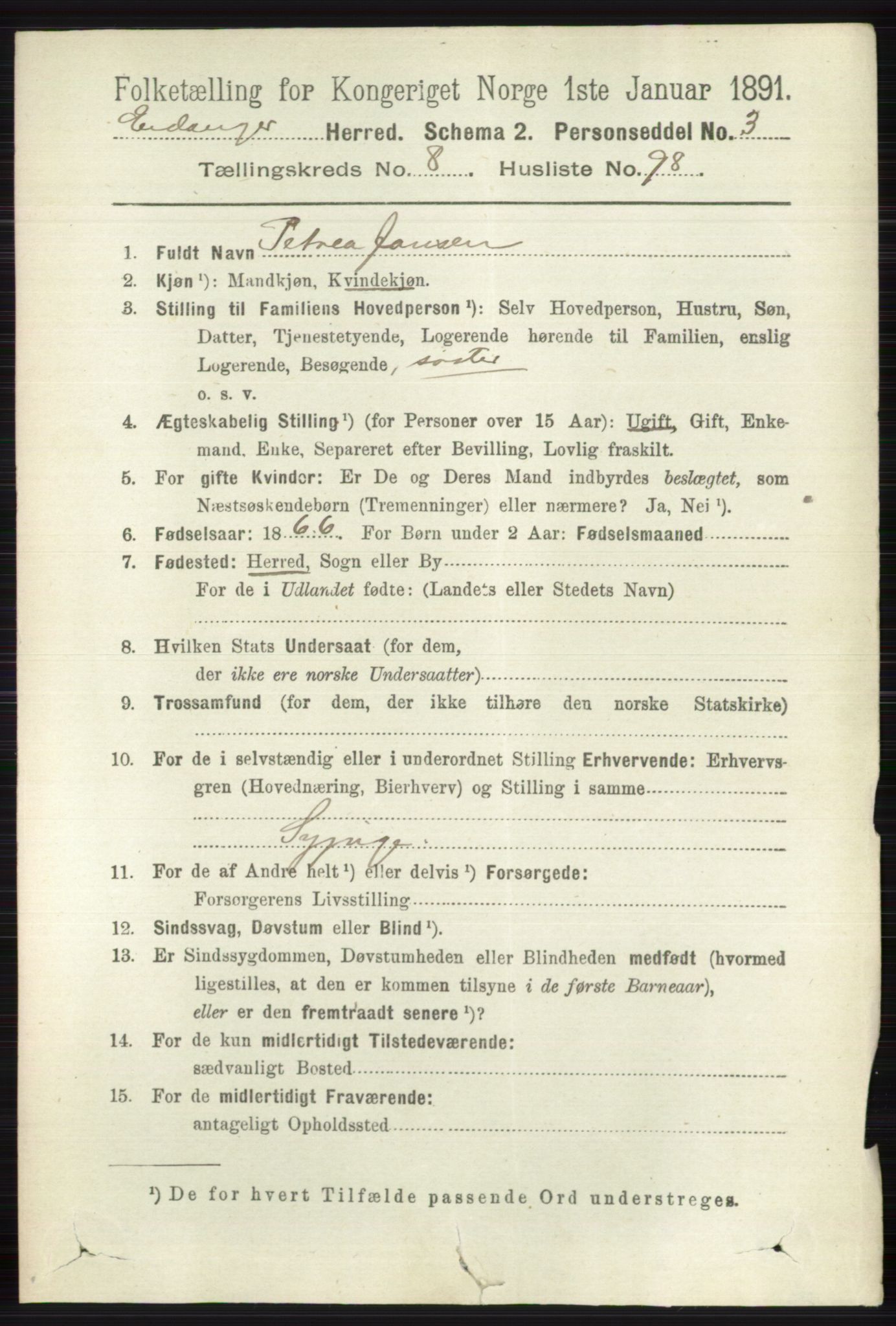 RA, 1891 census for 0813 Eidanger, 1891, p. 3560