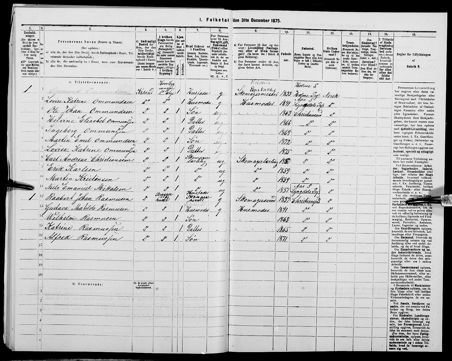 SAK, 1875 census for 1001P Kristiansand, 1875, p. 1464