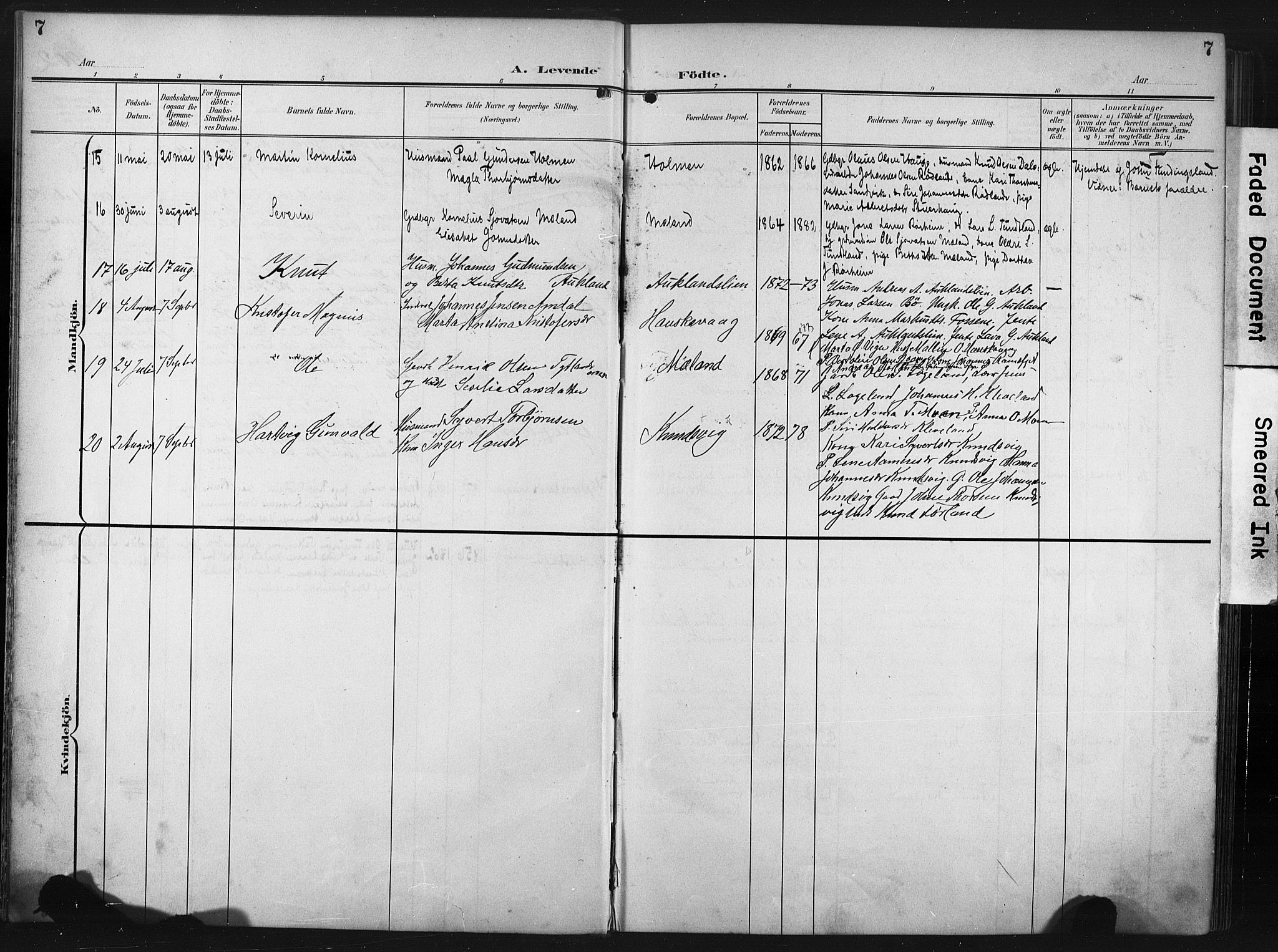 Hjelmeland sokneprestkontor, AV/SAST-A-101843/02/A/L0002: Parish register (official) no. A 17, 1901-1916, p. 7