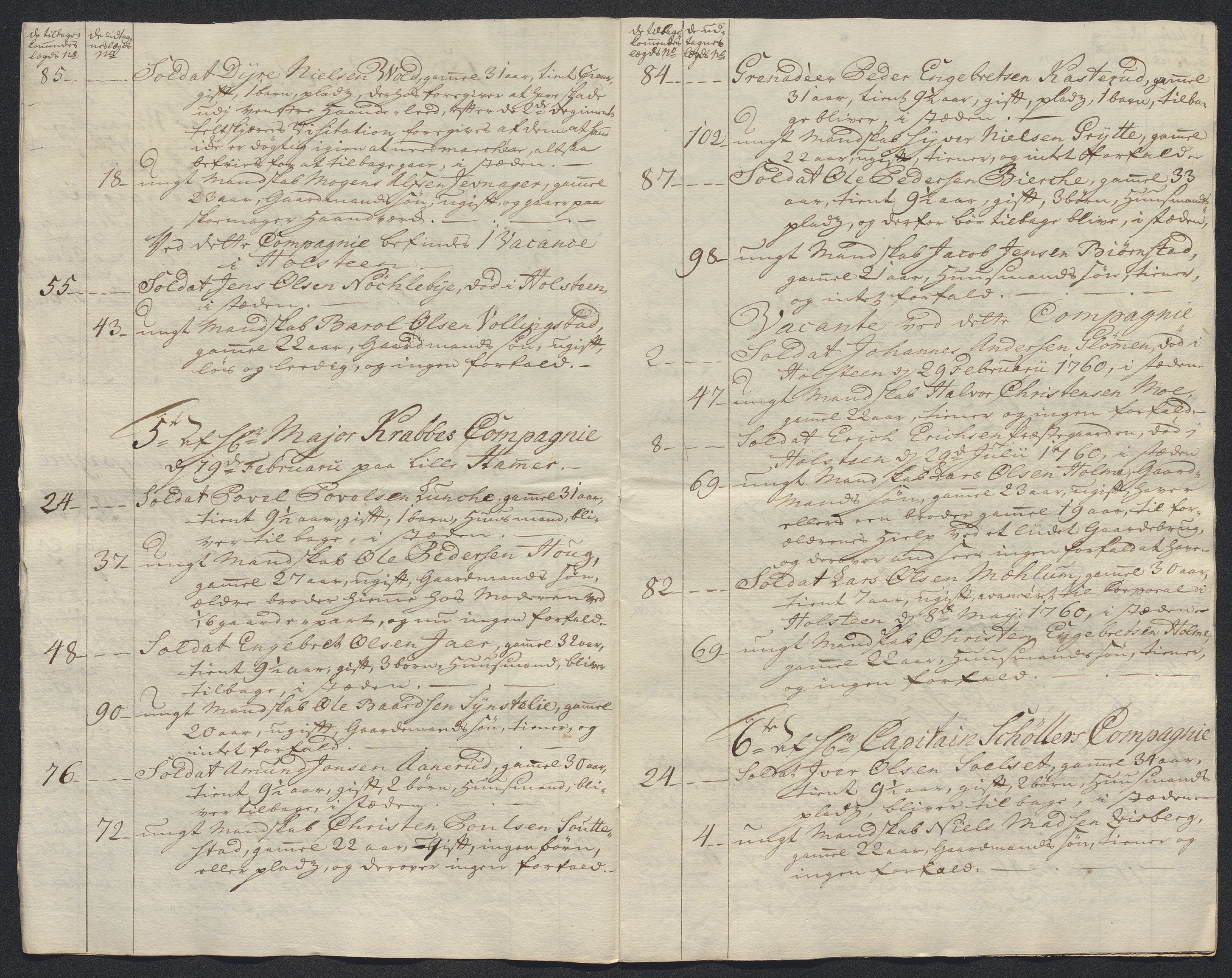 Kommanderende general (KG I) med Det norske krigsdirektorium, AV/RA-EA-5419/E/Ec/L0021: Ruller over nedkommanderte mannskap, 1758-1762, p. 521