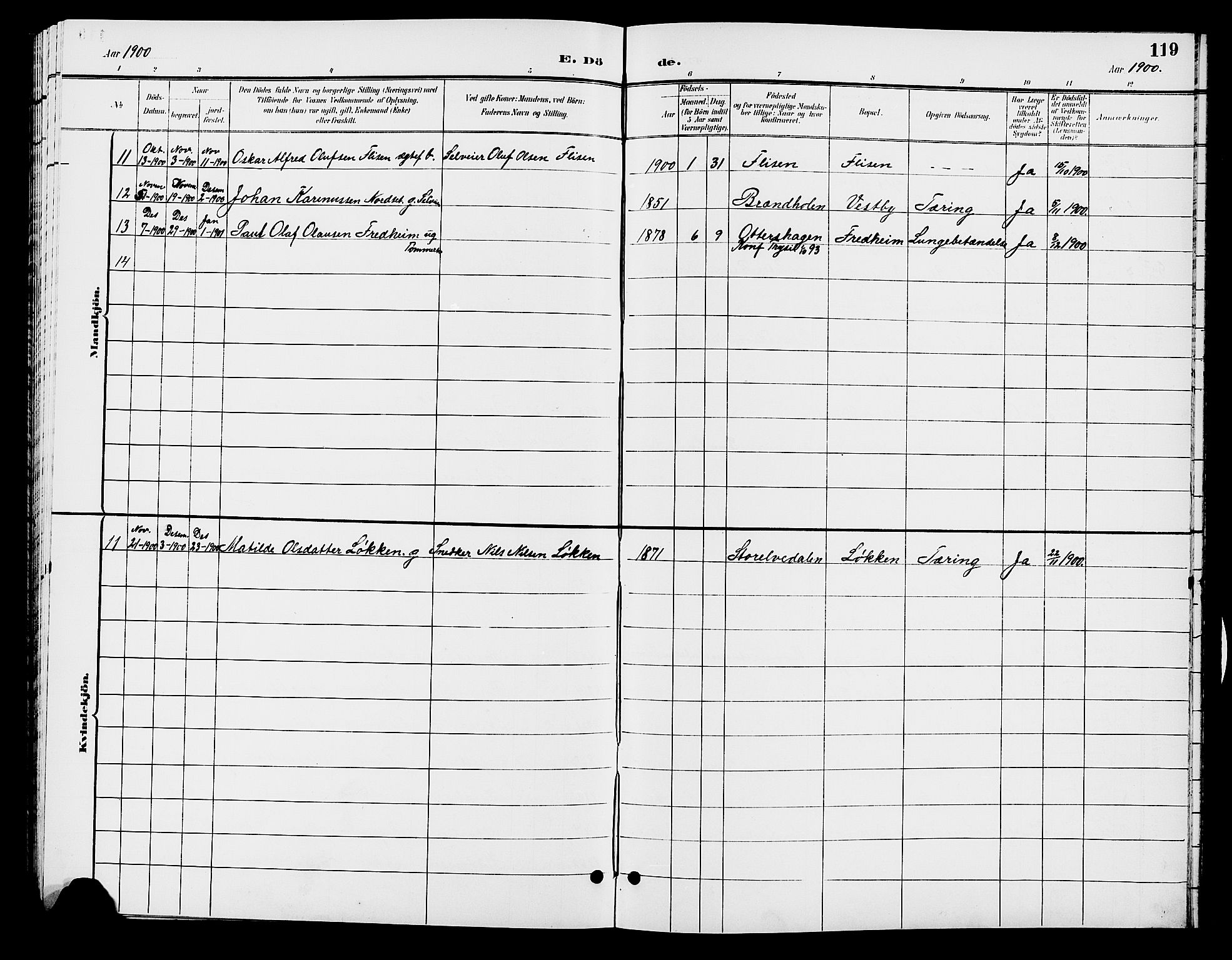 Elverum prestekontor, AV/SAH-PREST-044/H/Ha/Hab/L0007: Parish register (copy) no. 7, 1896-1914, p. 119