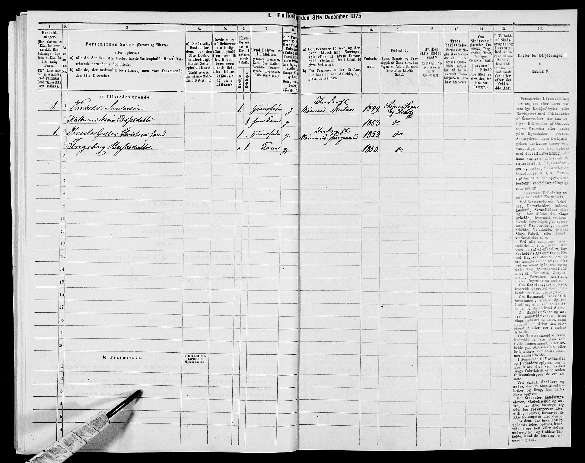 SAK, 1875 census for 1018P Søgne, 1875, p. 547