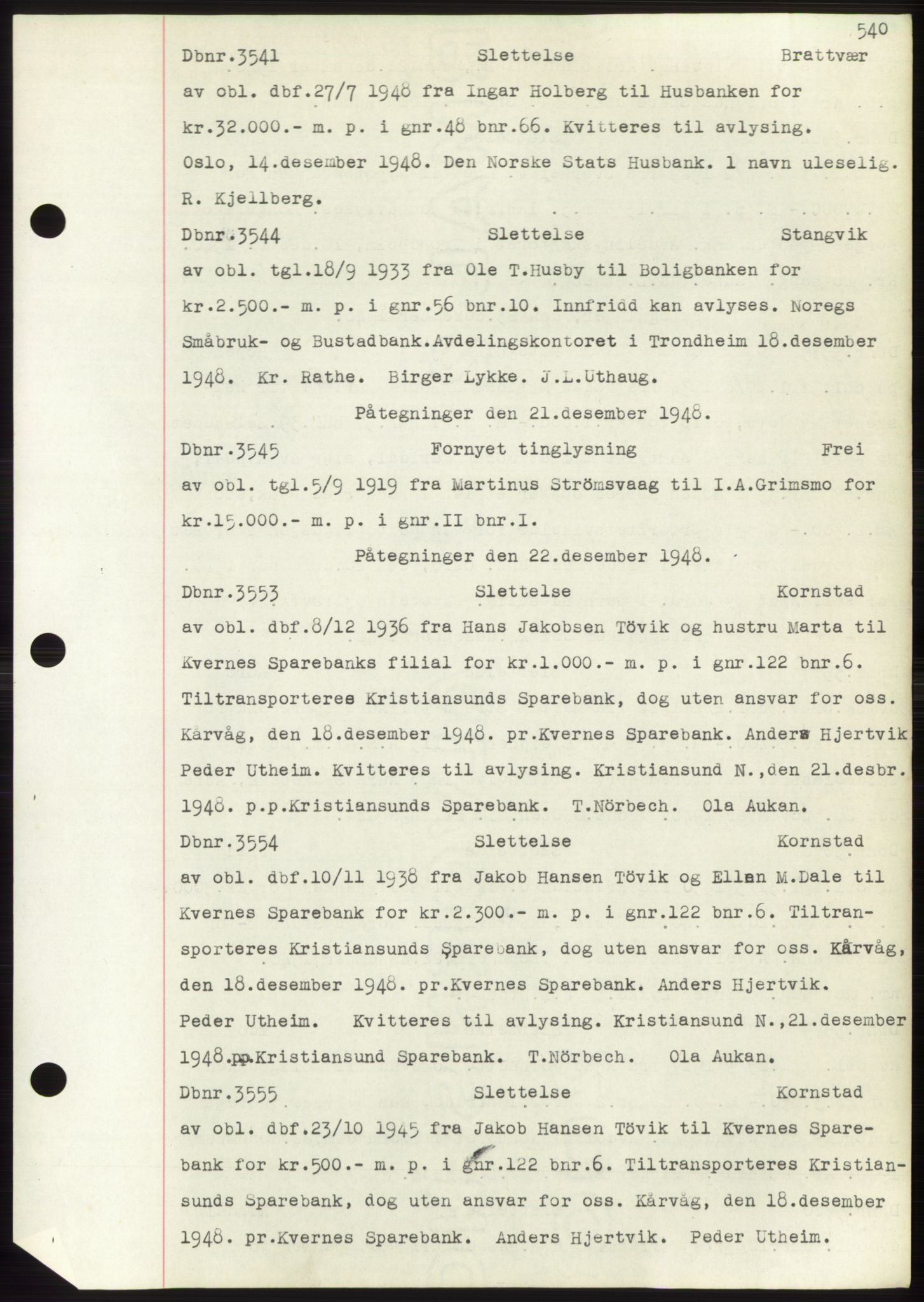 Nordmøre sorenskriveri, SAT/A-4132/1/2/2Ca: Mortgage book no. C82b, 1946-1951, Diary no: : 3541/1948