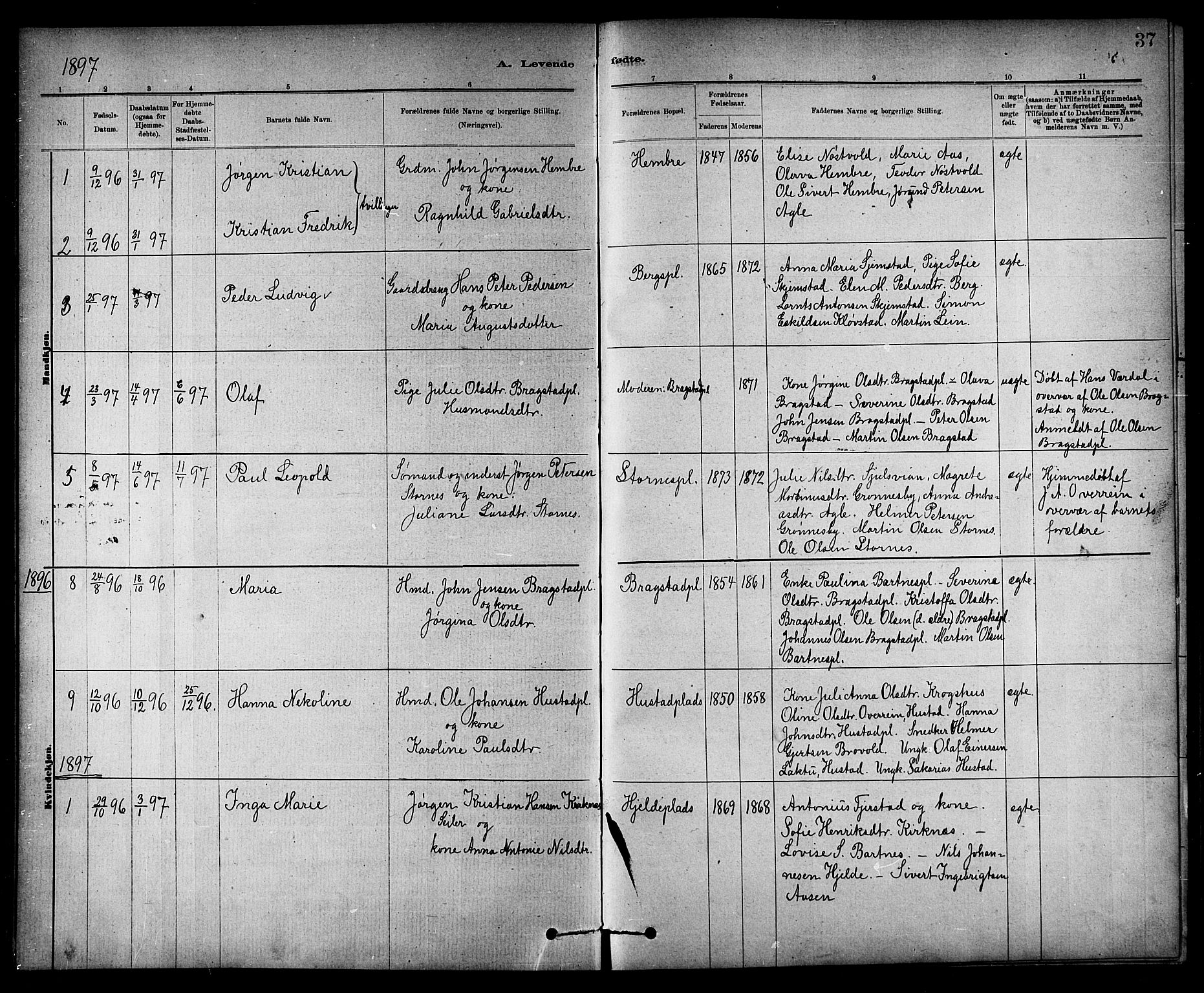 Ministerialprotokoller, klokkerbøker og fødselsregistre - Nord-Trøndelag, SAT/A-1458/732/L0318: Parish register (copy) no. 732C02, 1881-1911, p. 37