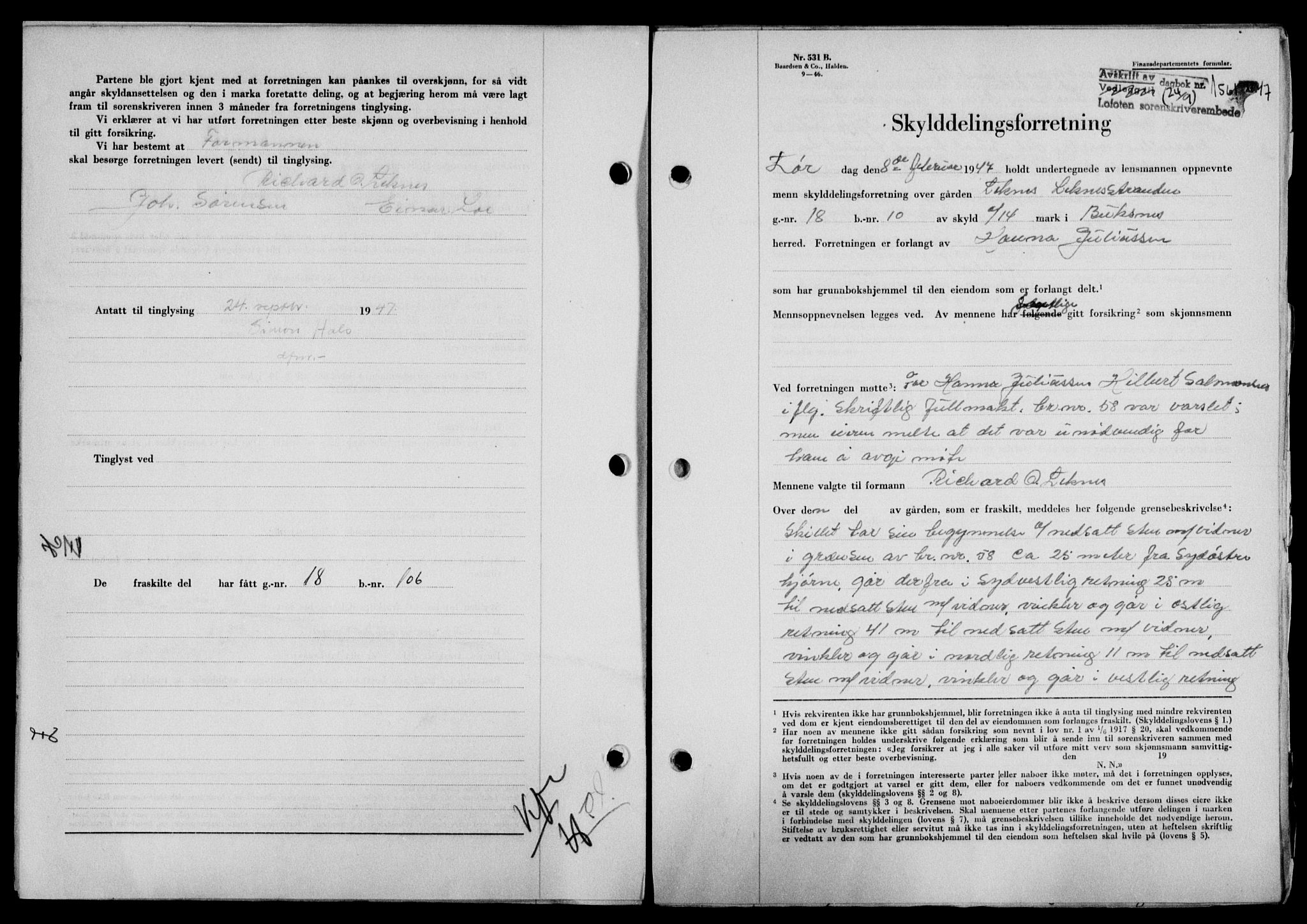 Lofoten sorenskriveri, SAT/A-0017/1/2/2C/L0016a: Mortgage book no. 16a, 1947-1947, Diary no: : 1561/1947