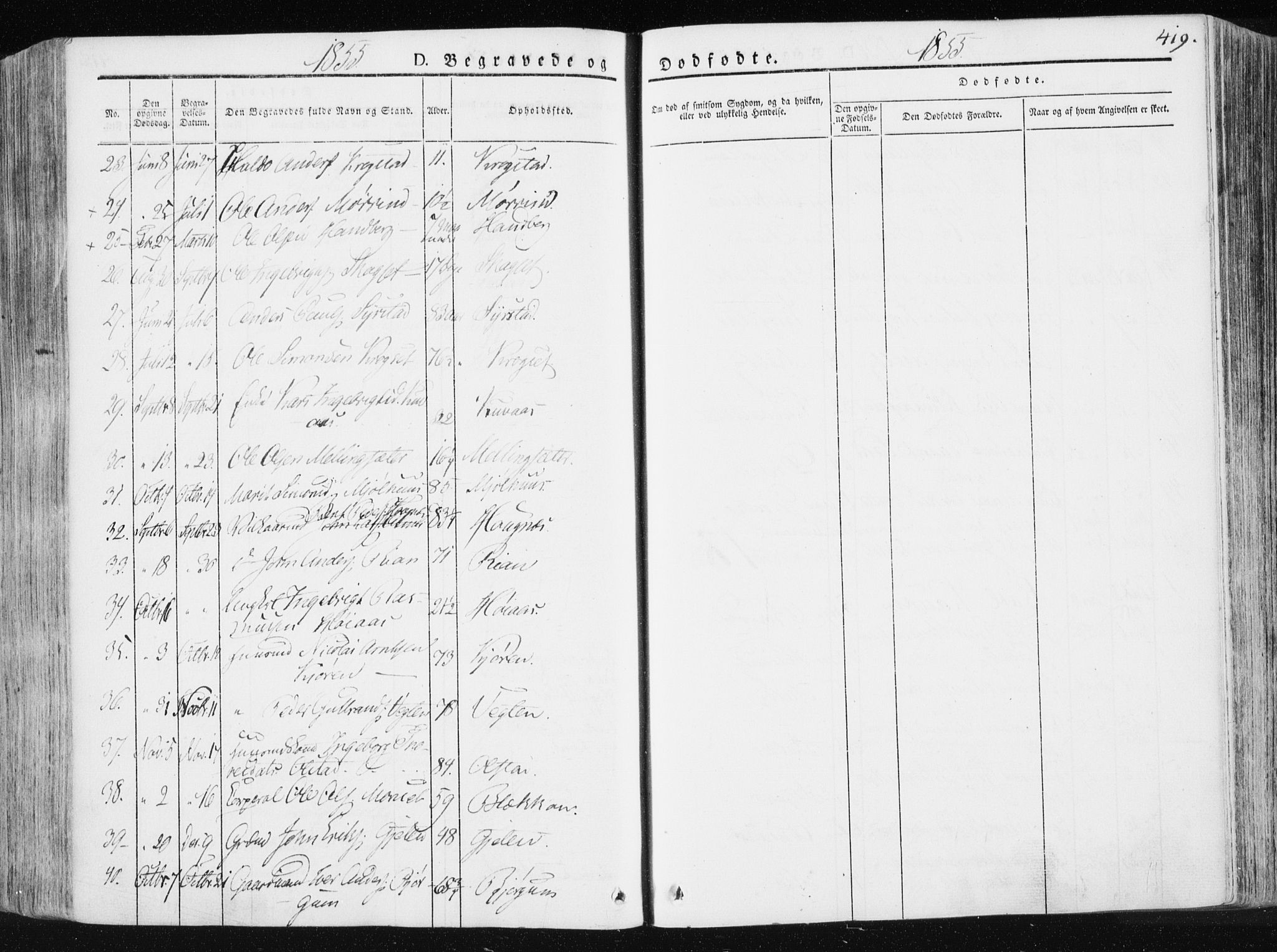 Ministerialprotokoller, klokkerbøker og fødselsregistre - Sør-Trøndelag, SAT/A-1456/665/L0771: Parish register (official) no. 665A06, 1830-1856, p. 419