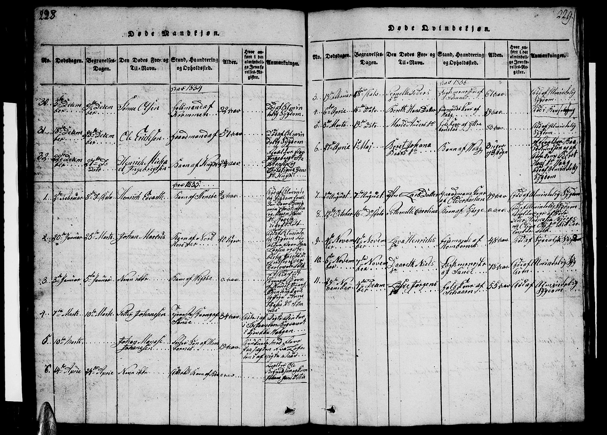 Ministerialprotokoller, klokkerbøker og fødselsregistre - Nordland, SAT/A-1459/812/L0186: Parish register (copy) no. 812C04, 1820-1849, p. 228-229