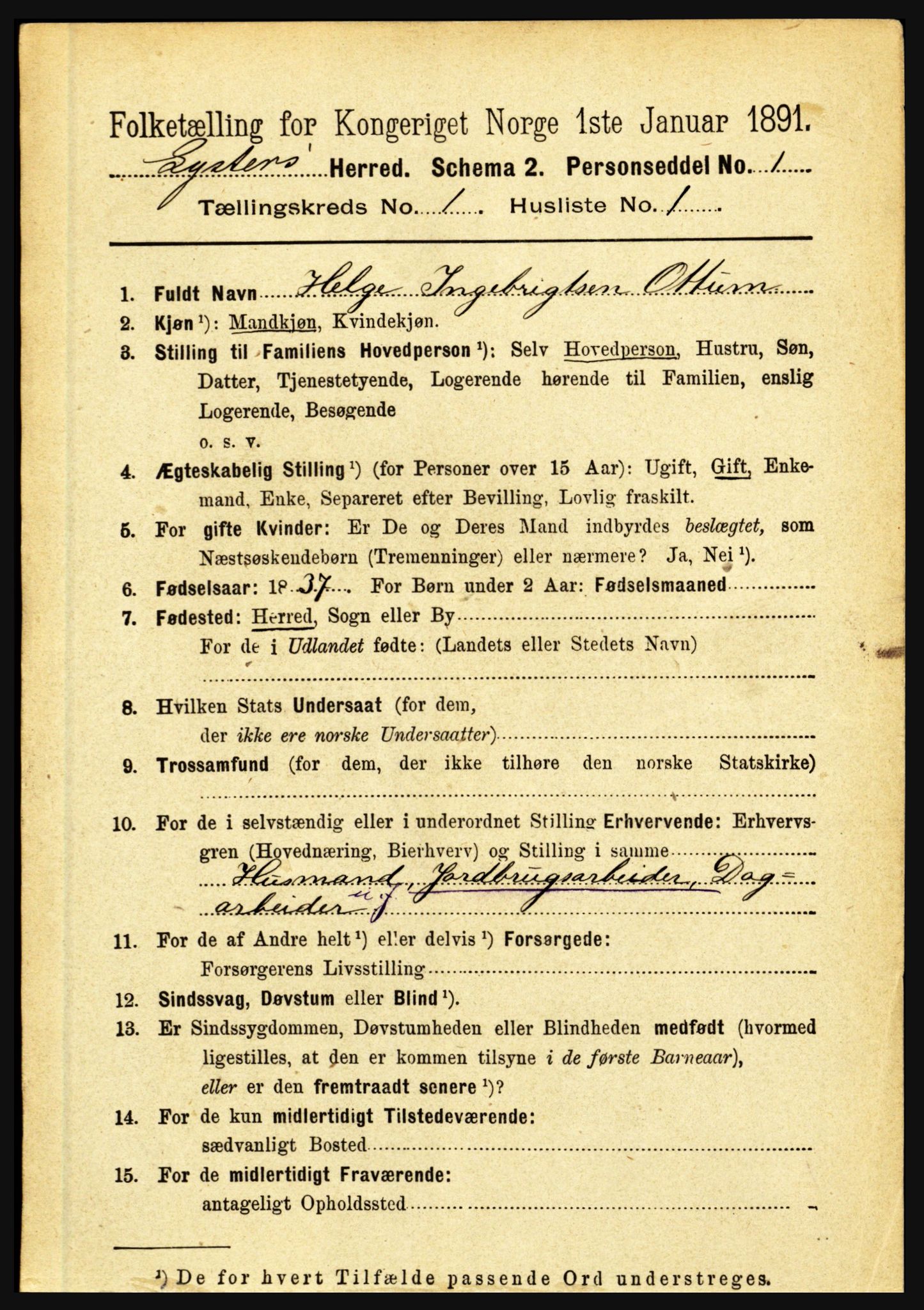 RA, 1891 census for 1426 Luster, 1891, p. 152