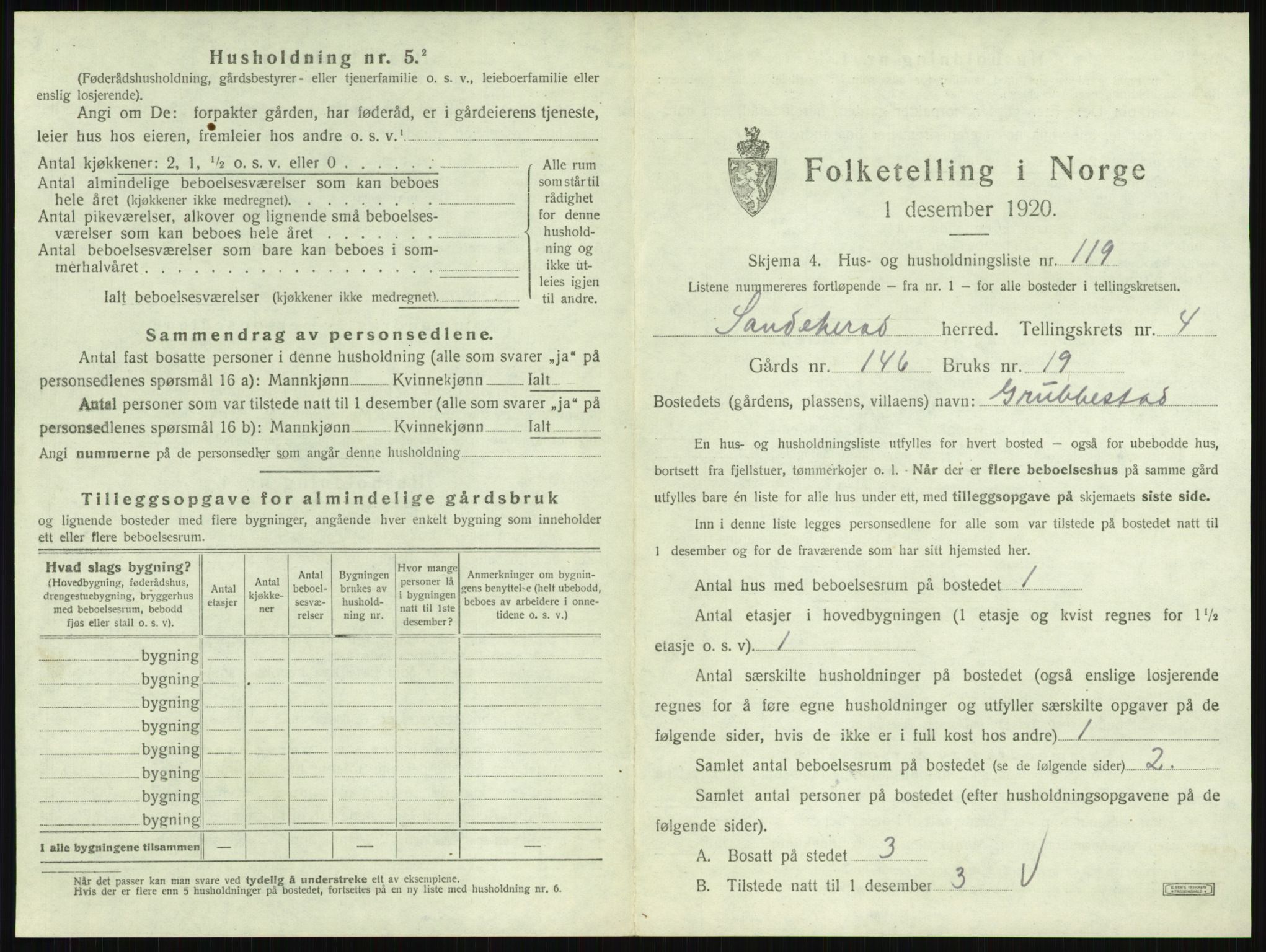 SAKO, 1920 census for Sandeherred, 1920, p. 870