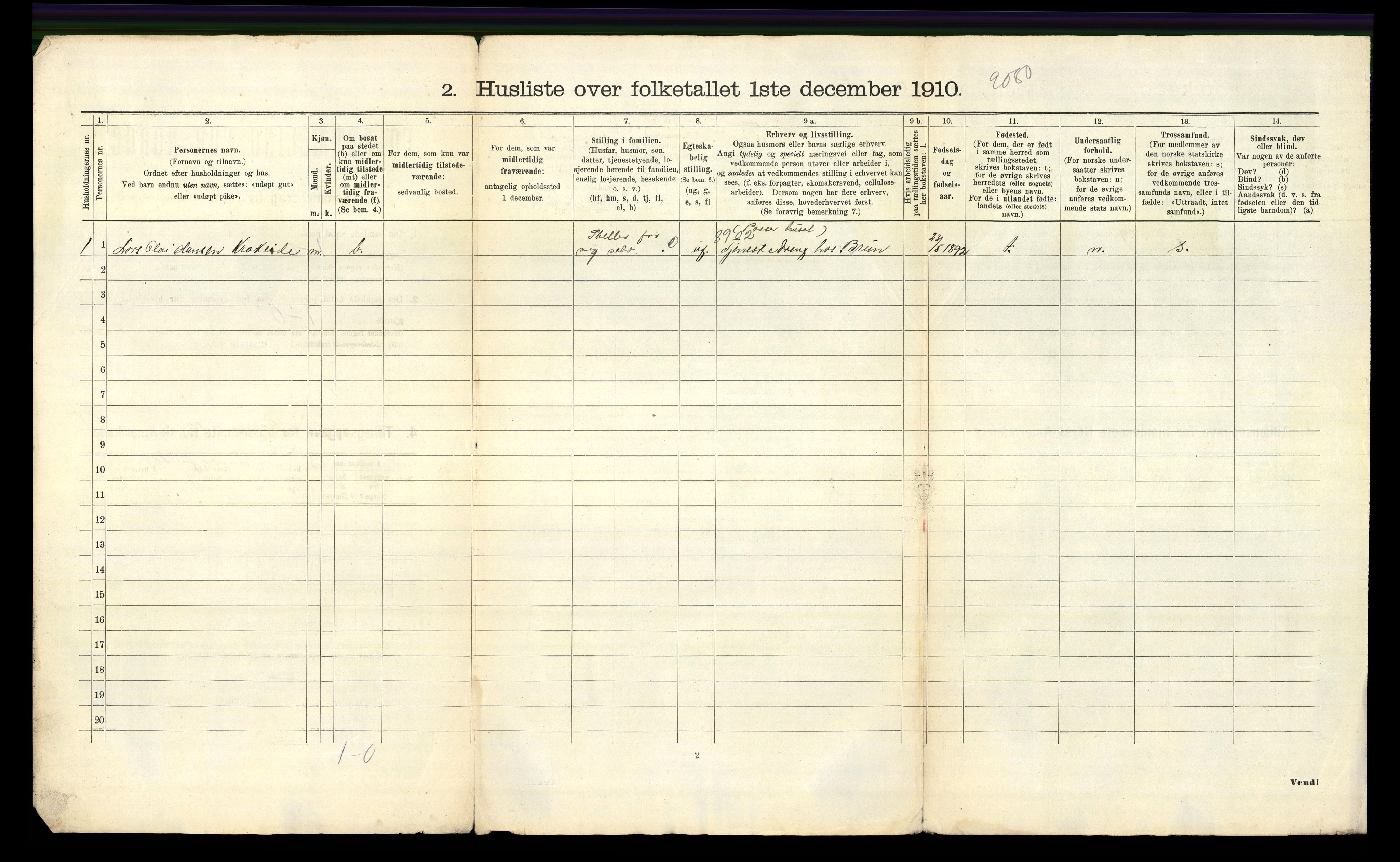 RA, 1910 census for Fana, 1910, p. 1042