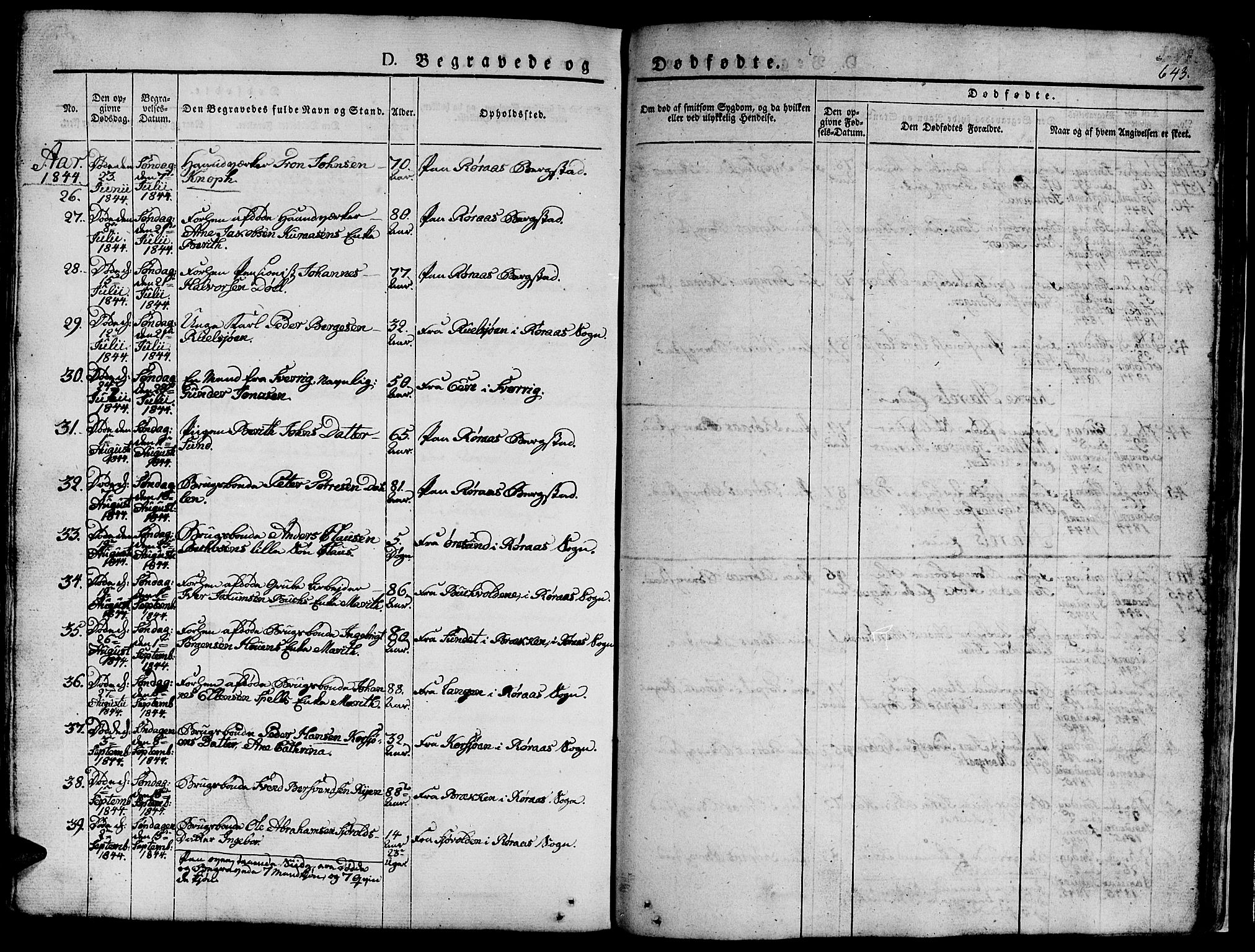 Ministerialprotokoller, klokkerbøker og fødselsregistre - Sør-Trøndelag, SAT/A-1456/681/L0939: Parish register (copy) no. 681C03, 1829-1855, p. 643