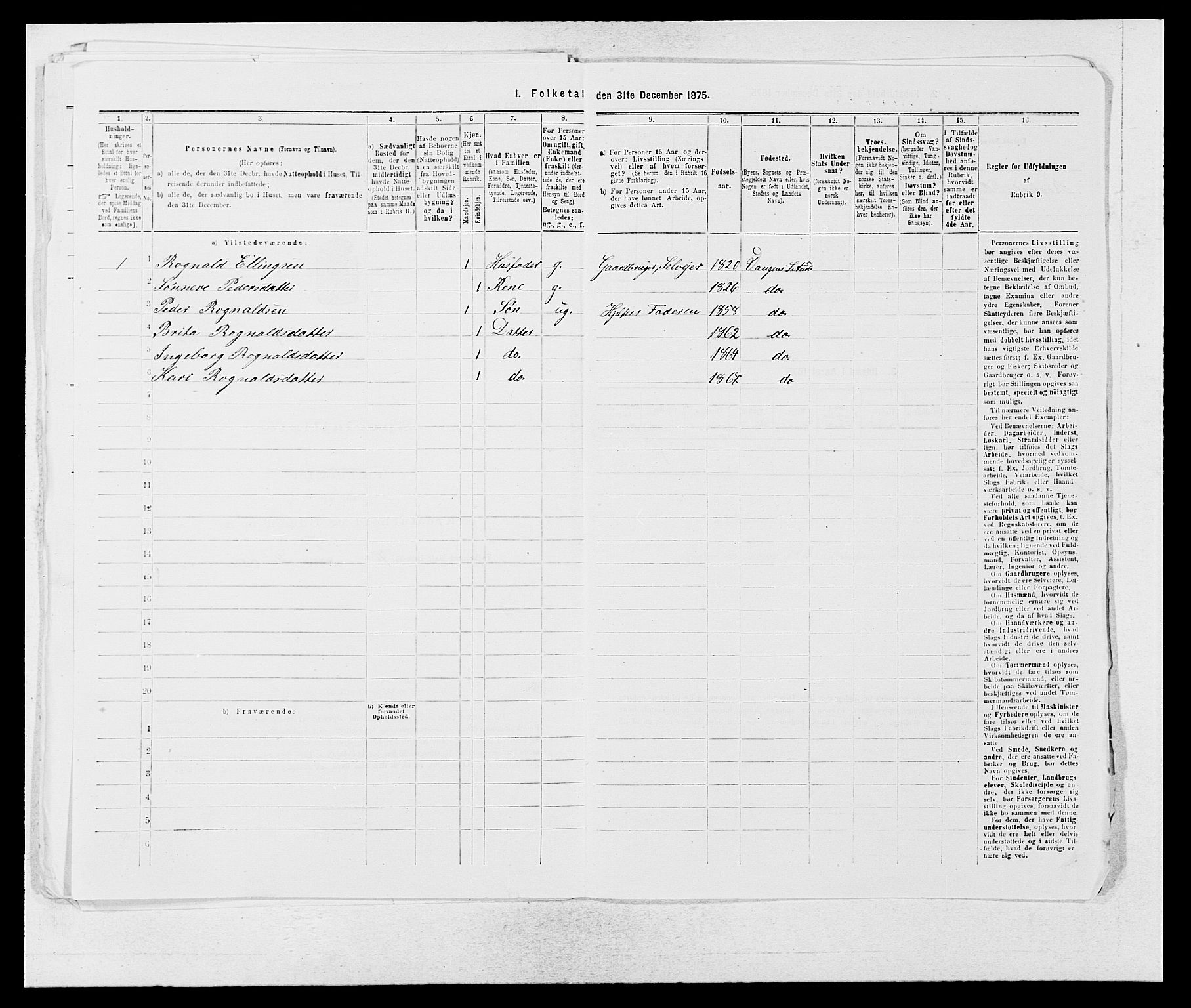 SAB, 1875 census for 1421P Aurland, 1875, p. 521