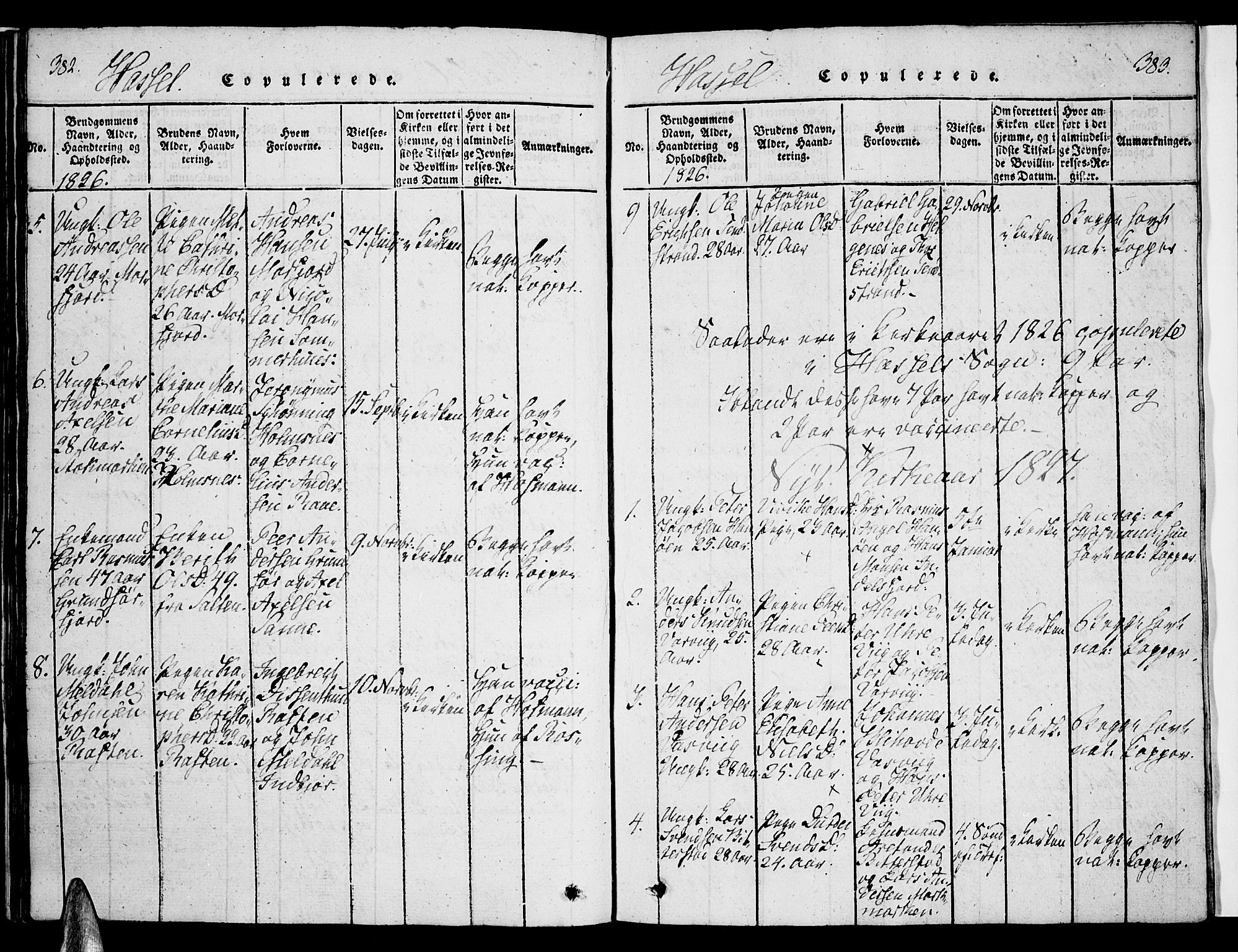 Ministerialprotokoller, klokkerbøker og fødselsregistre - Nordland, AV/SAT-A-1459/888/L1237: Parish register (official) no. 888A05 /1, 1820-1836, p. 382-383