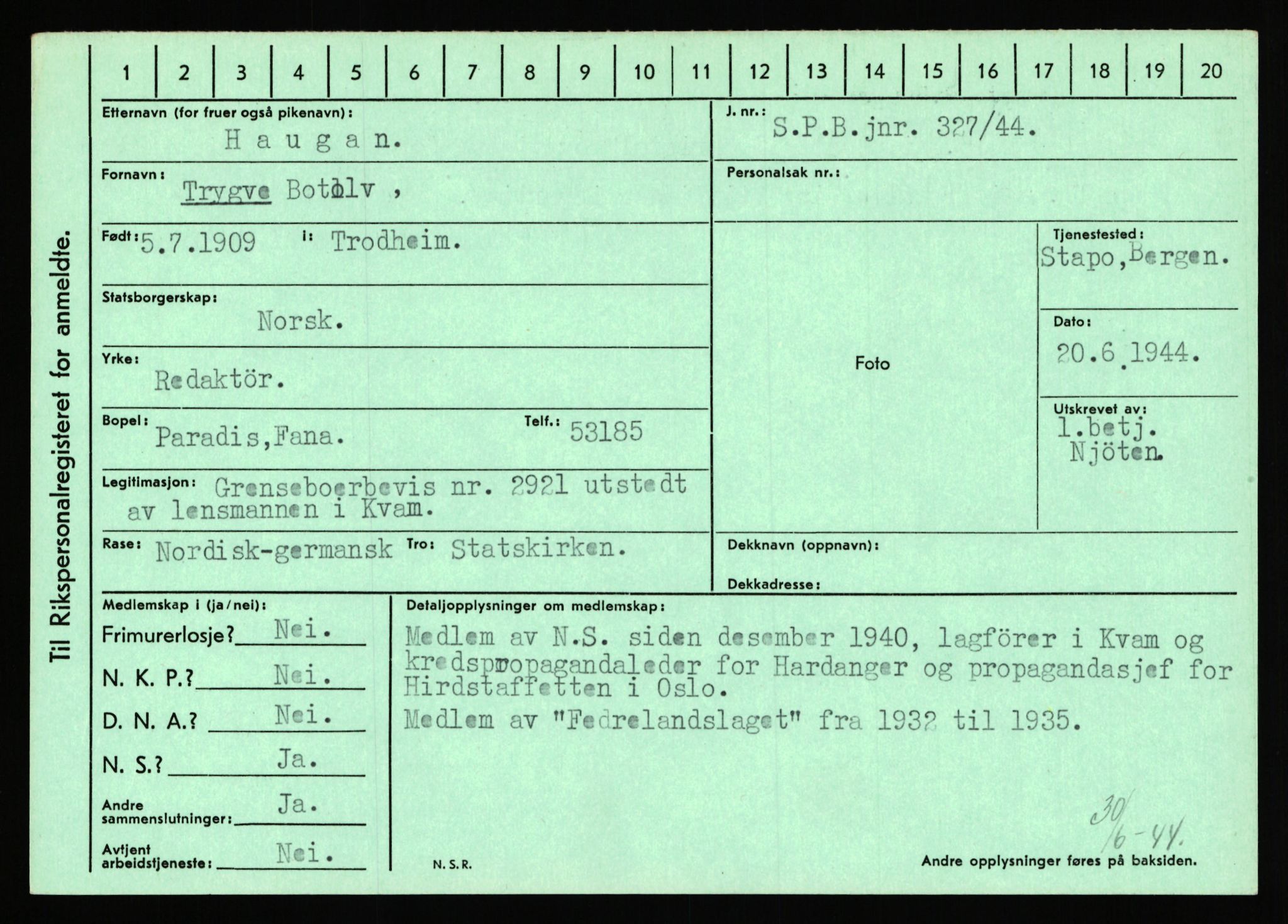 Statspolitiet - Hovedkontoret / Osloavdelingen, AV/RA-S-1329/C/Ca/L0006: Hanche - Hokstvedt, 1943-1945, p. 2225