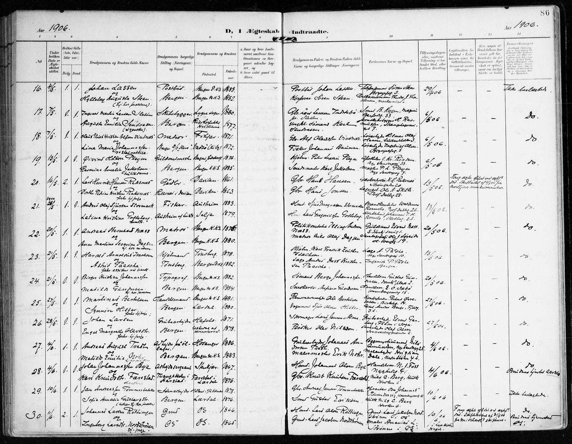 Mariakirken Sokneprestembete, AV/SAB-A-76901/H/Haa/L0014: Parish register (official) no. C 2, 1900-1916, p. 86