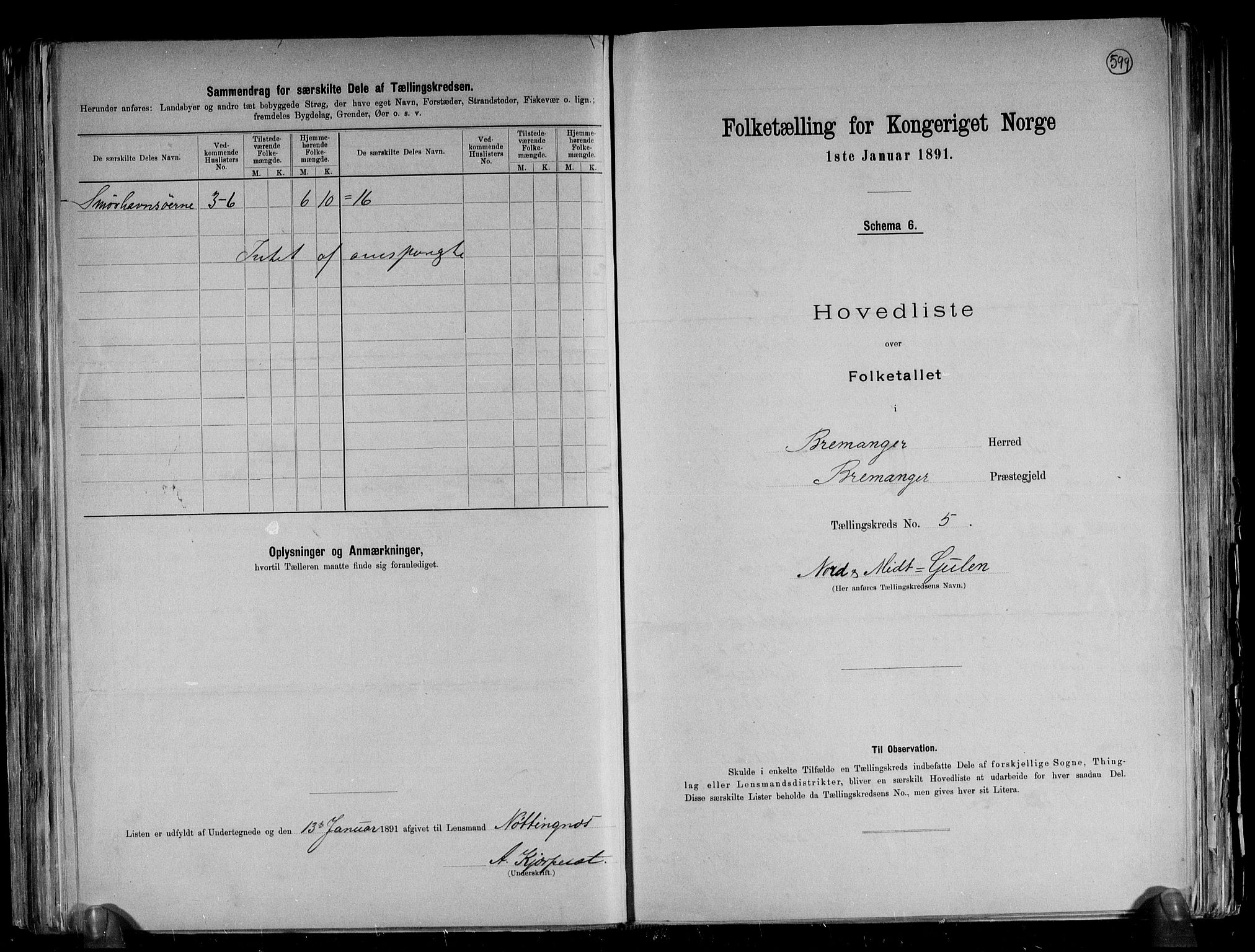 RA, 1891 census for 1438 Bremanger, 1891, p. 12