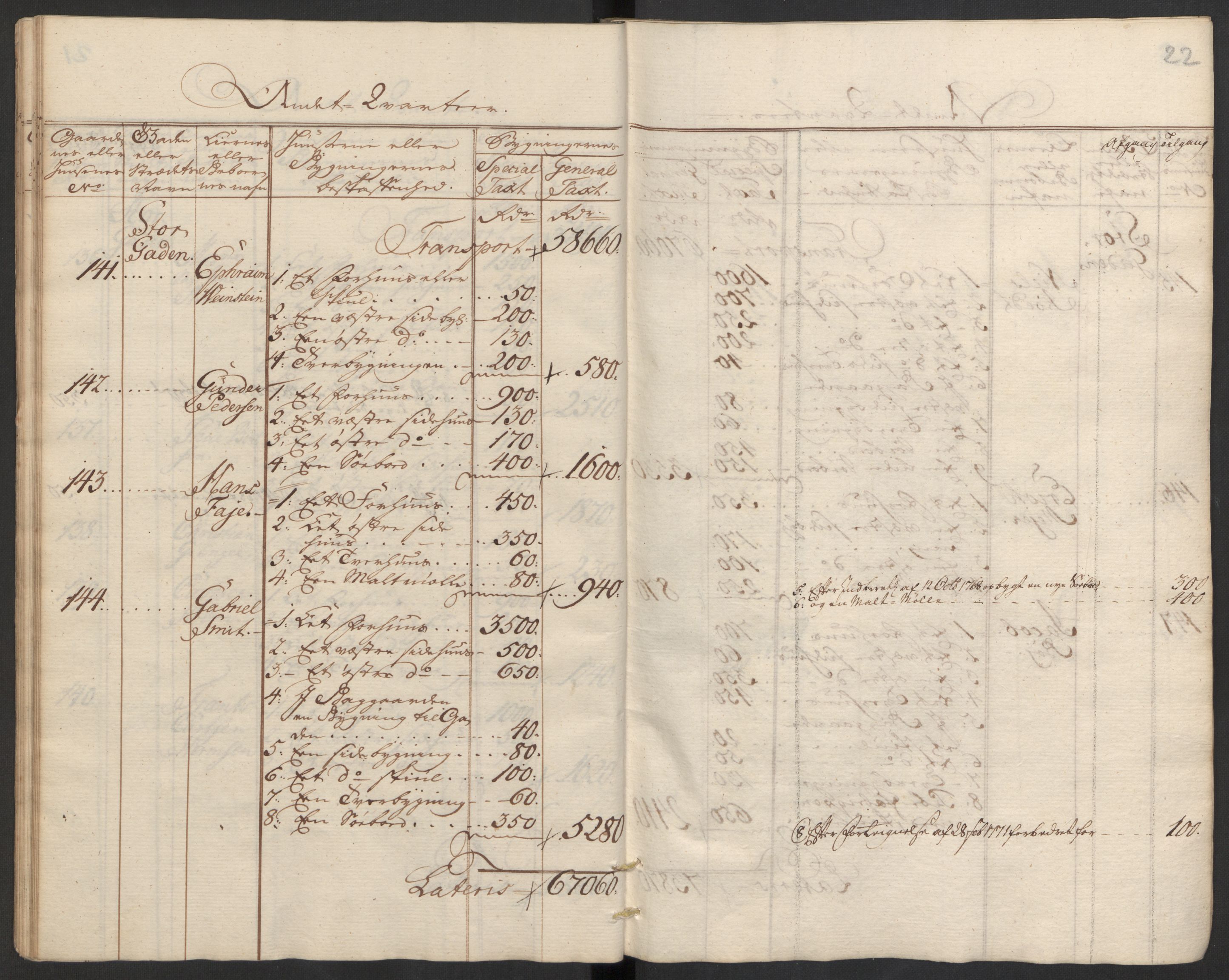 Kommersekollegiet, Brannforsikringskontoret 1767-1814, RA/EA-5458/F/Fa/L0008/0002: Bragernes / Branntakstprotokoll, 1767, p. 22