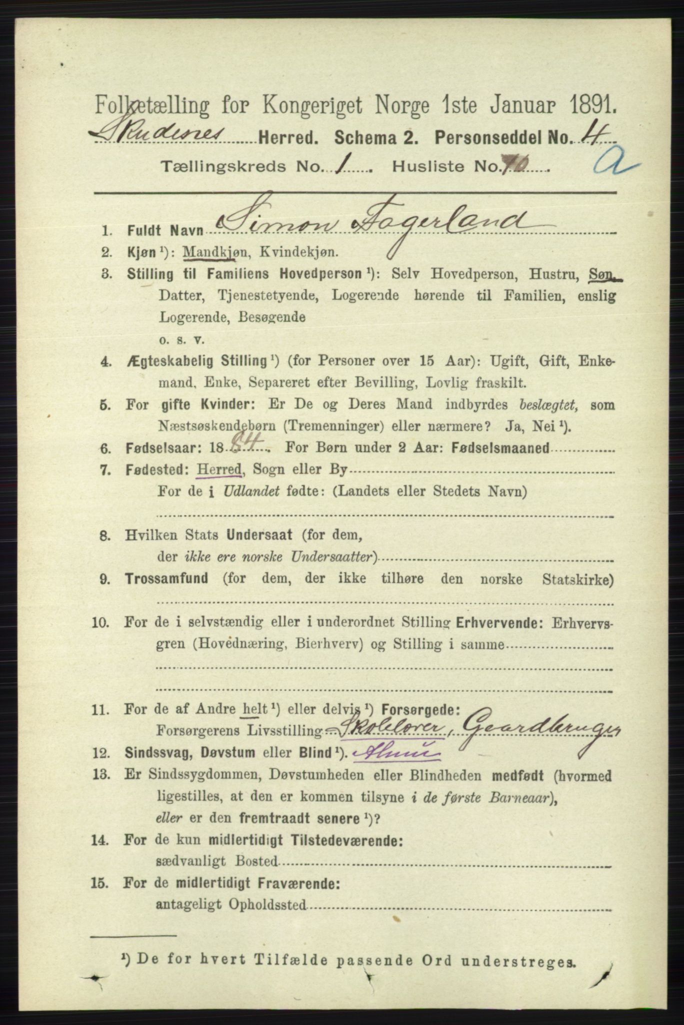 RA, 1891 census for 1150 Skudenes, 1891, p. 168