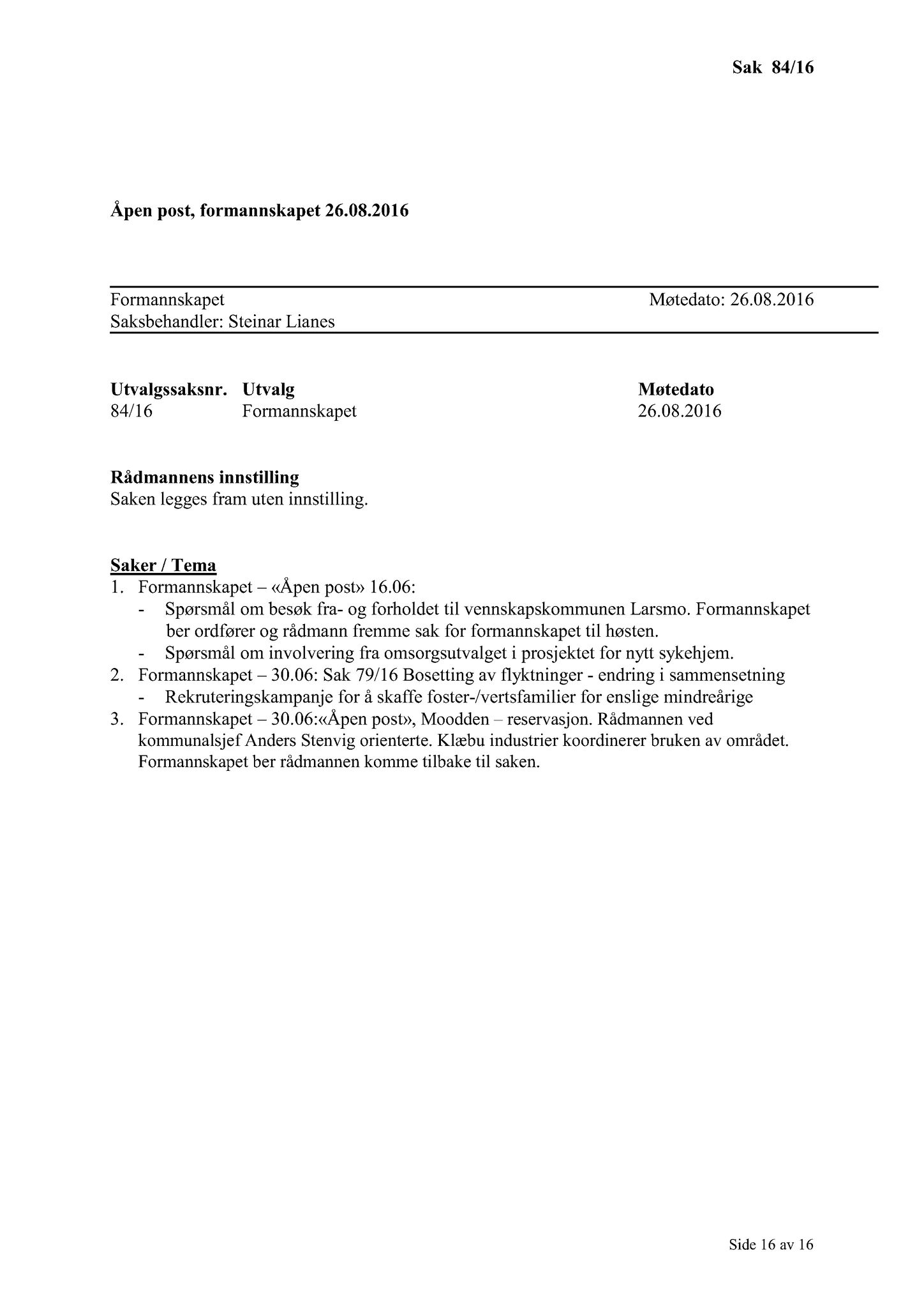 Klæbu Kommune, TRKO/KK/02-FS/L009: Formannsskapet - Møtedokumenter, 2016, p. 1268