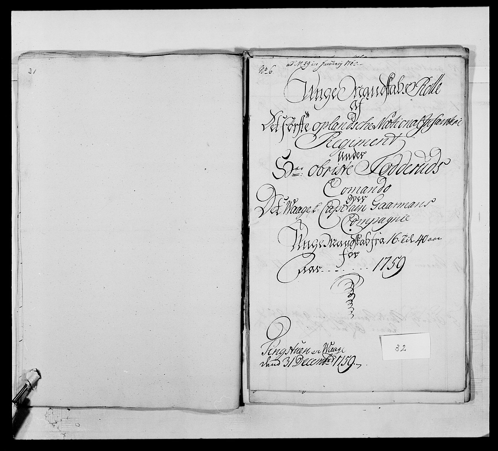 Kommanderende general (KG I) med Det norske krigsdirektorium, AV/RA-EA-5419/E/Ea/L0503: 1. Opplandske regiment, 1756-1761, p. 300