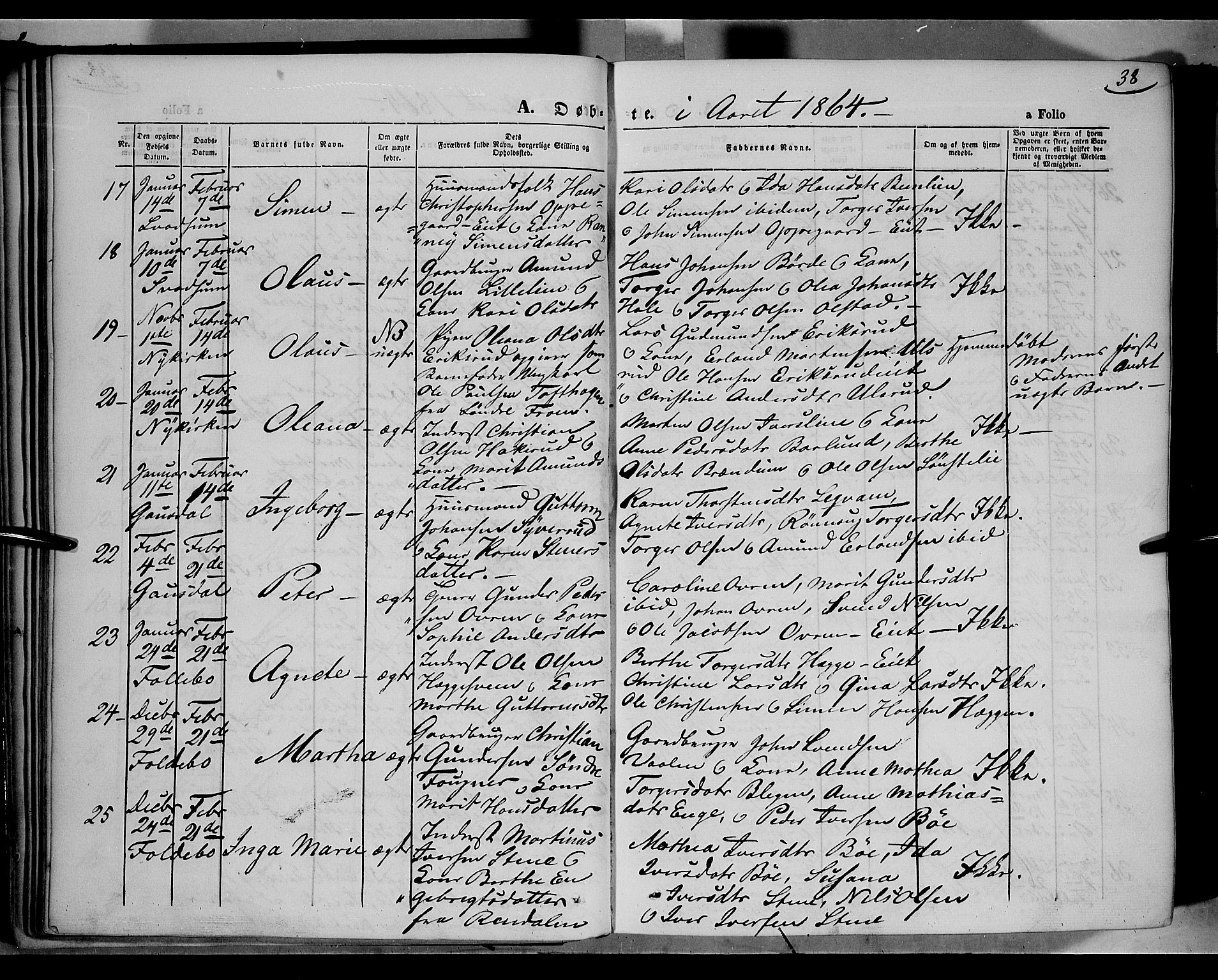 Gausdal prestekontor, AV/SAH-PREST-090/H/Ha/Haa/L0009: Parish register (official) no. 9, 1862-1873, p. 38