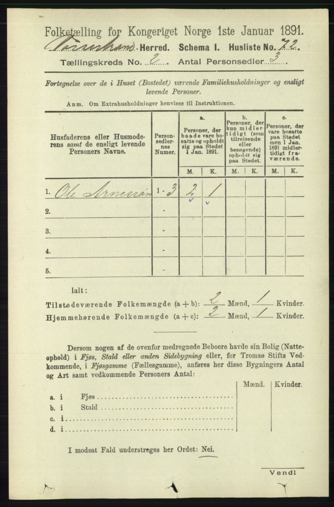 RA, 1891 census for 1236 Vossestrand, 1891, p. 713