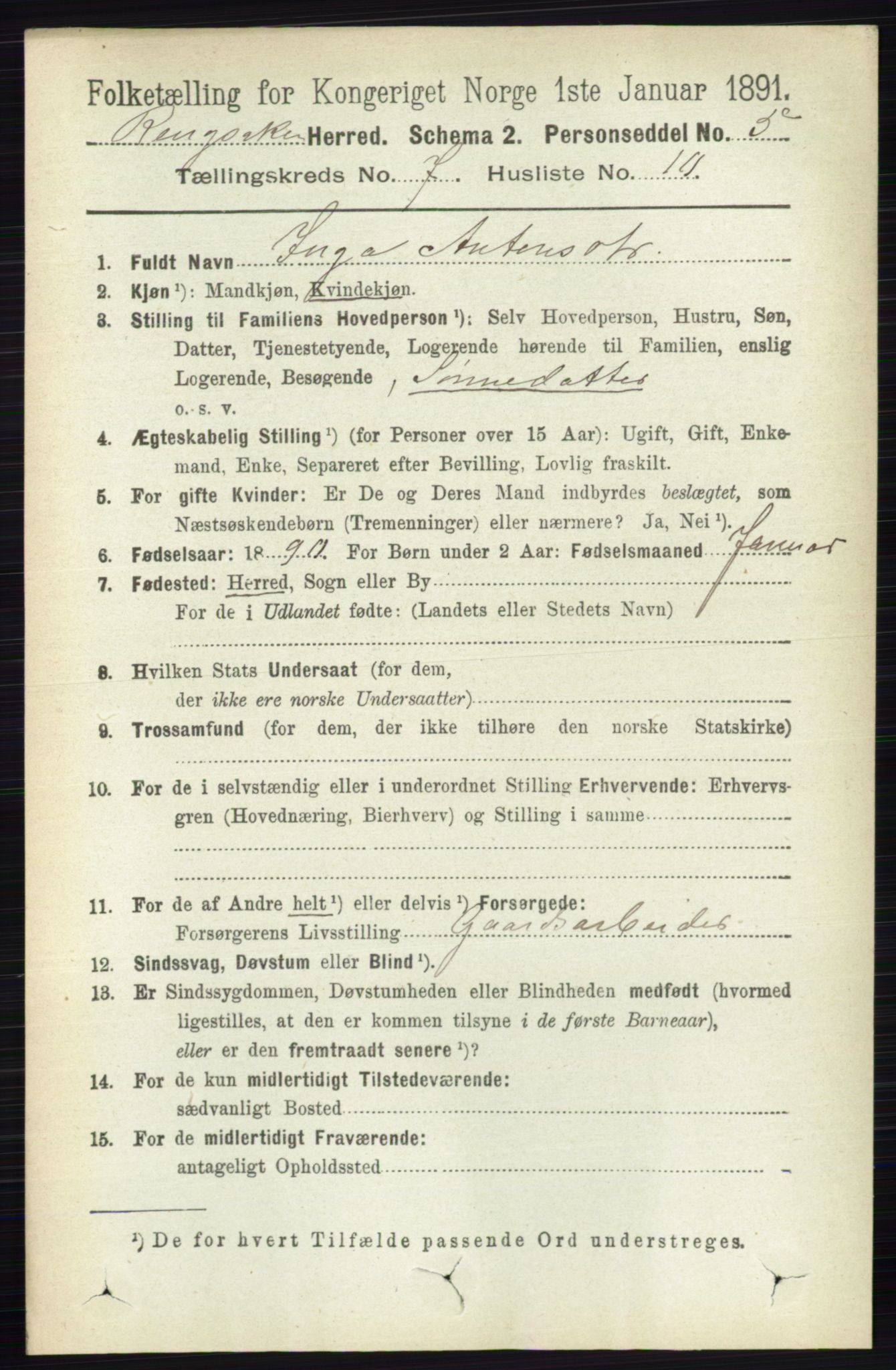 RA, 1891 census for 0412 Ringsaker, 1891, p. 3942