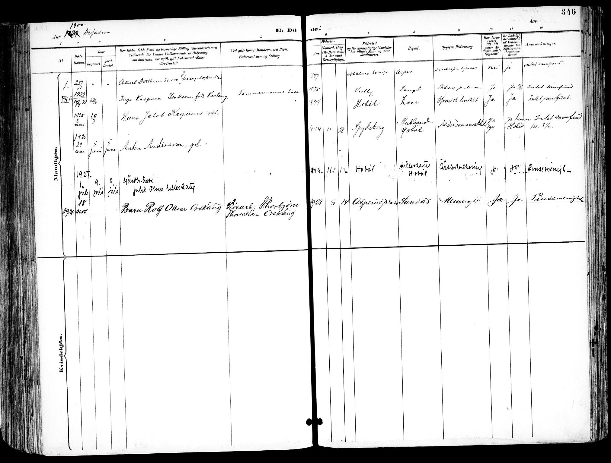 Kråkstad prestekontor Kirkebøker, SAO/A-10125a/F/Fa/L0010: Parish register (official) no. I 10, 1893-1931, p. 346