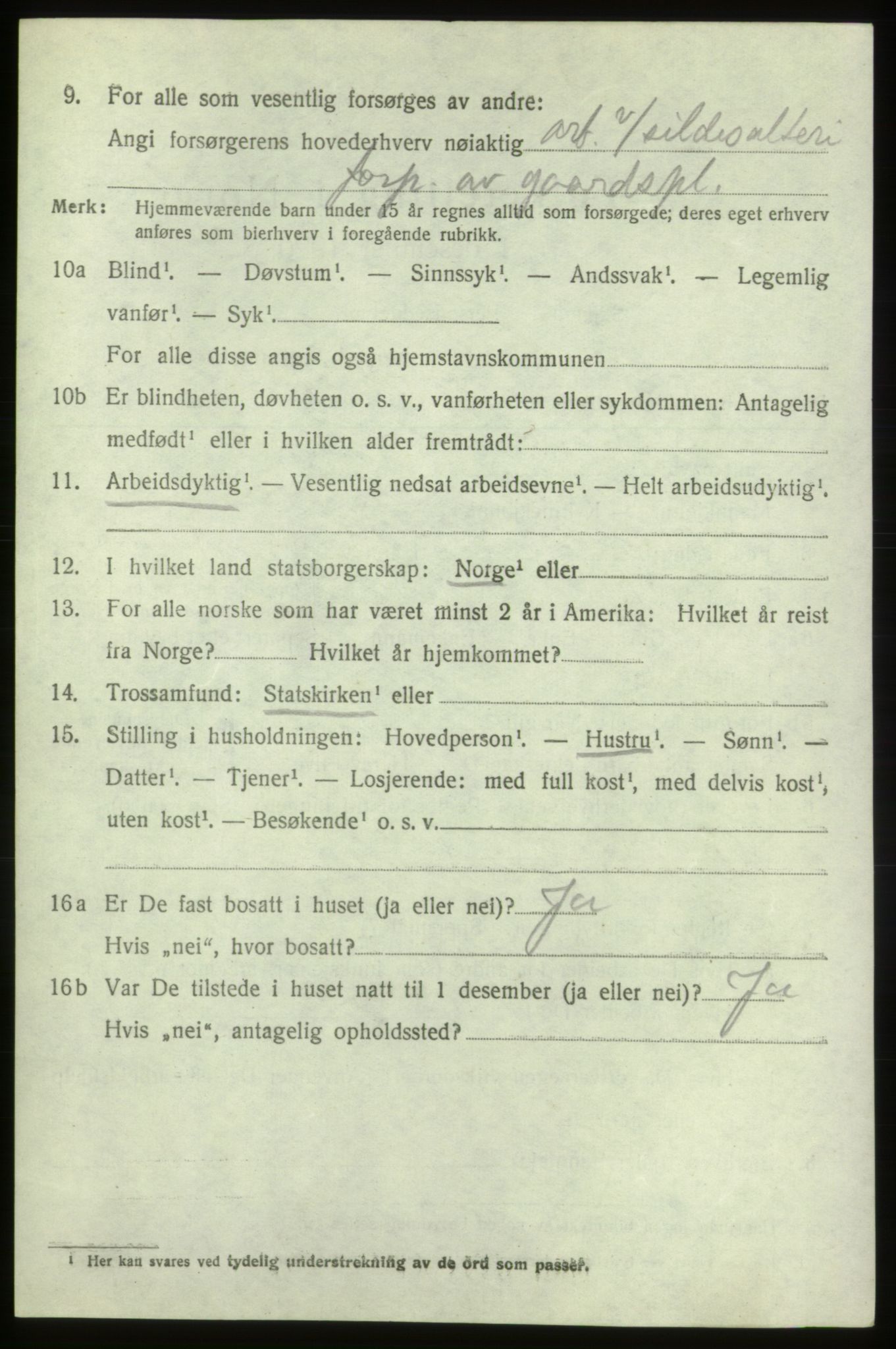 SAB, 1920 census for Sveio, 1920, p. 1309