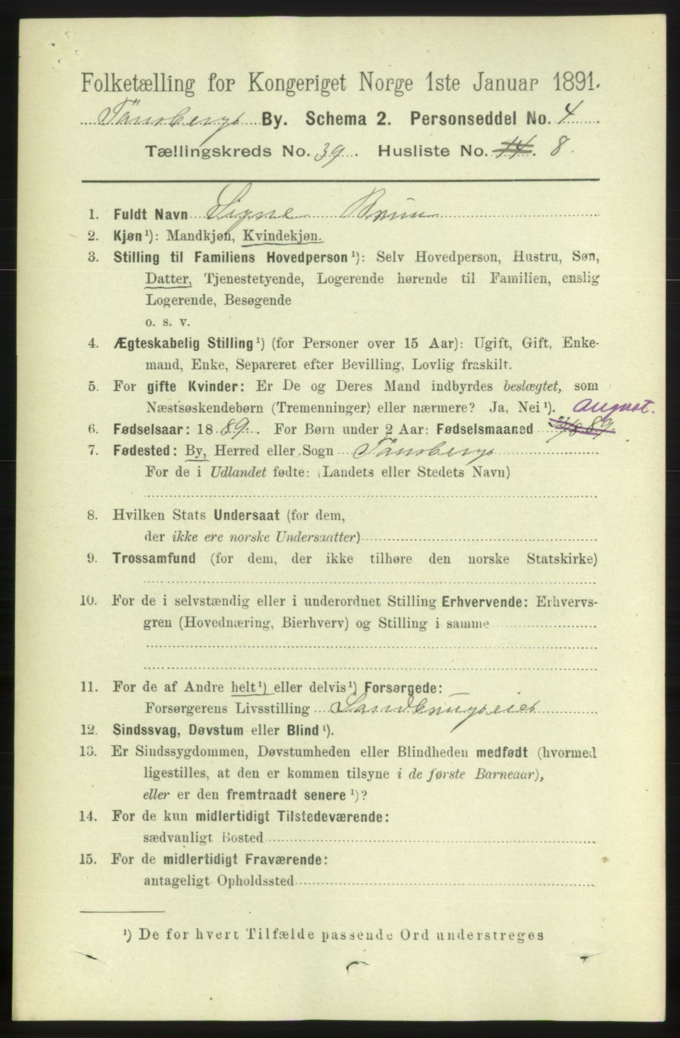 RA, 1891 census for 0705 Tønsberg, 1891, p. 8601