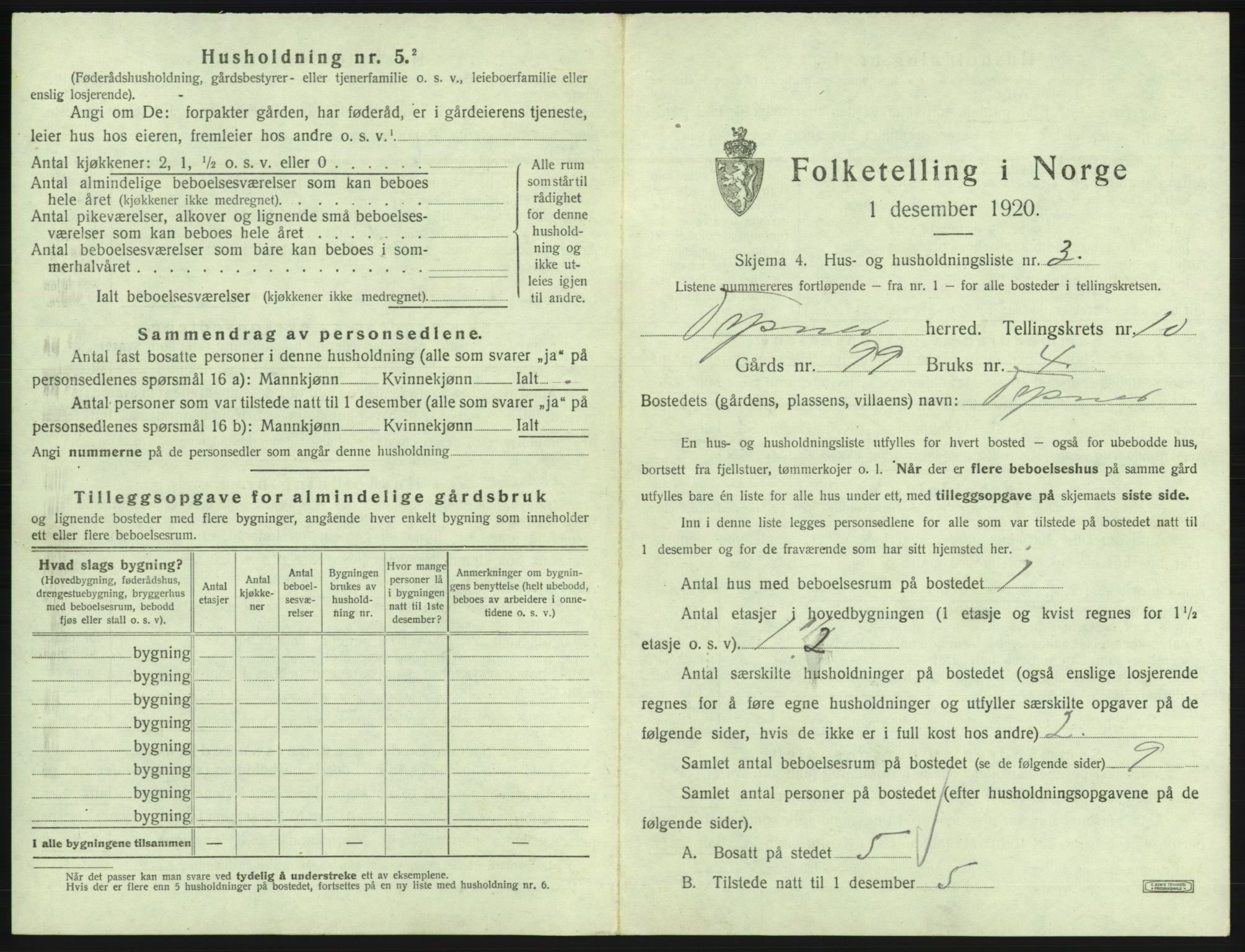 SAB, 1920 census for Tysnes, 1920, p. 991