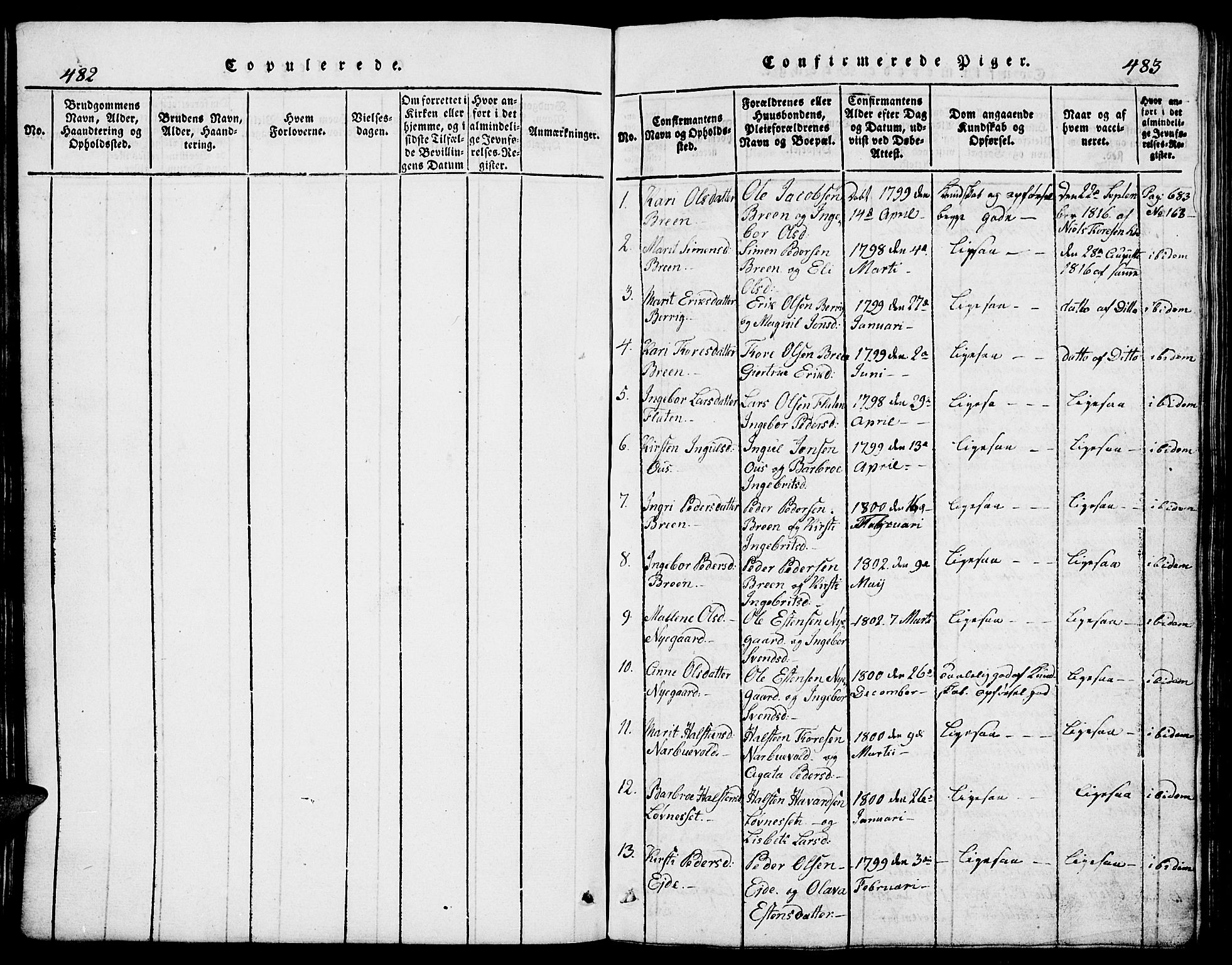 Tolga prestekontor, SAH/PREST-062/L/L0002: Parish register (copy) no. 2, 1815-1844, p. 482-483