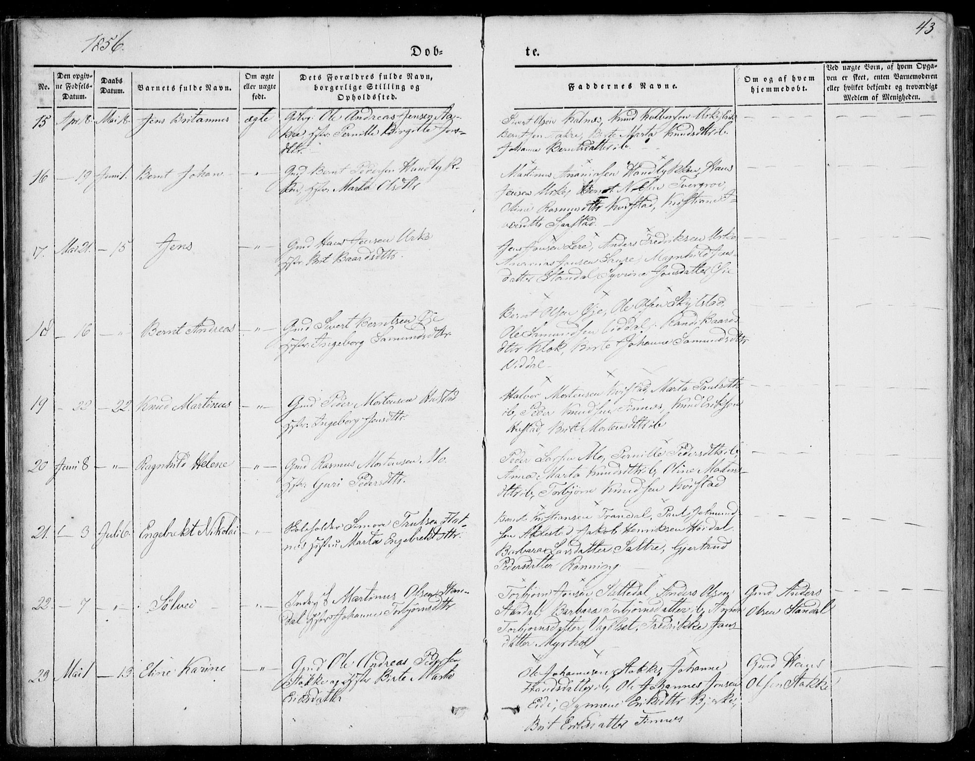 Ministerialprotokoller, klokkerbøker og fødselsregistre - Møre og Romsdal, AV/SAT-A-1454/515/L0209: Parish register (official) no. 515A05, 1847-1868, p. 43